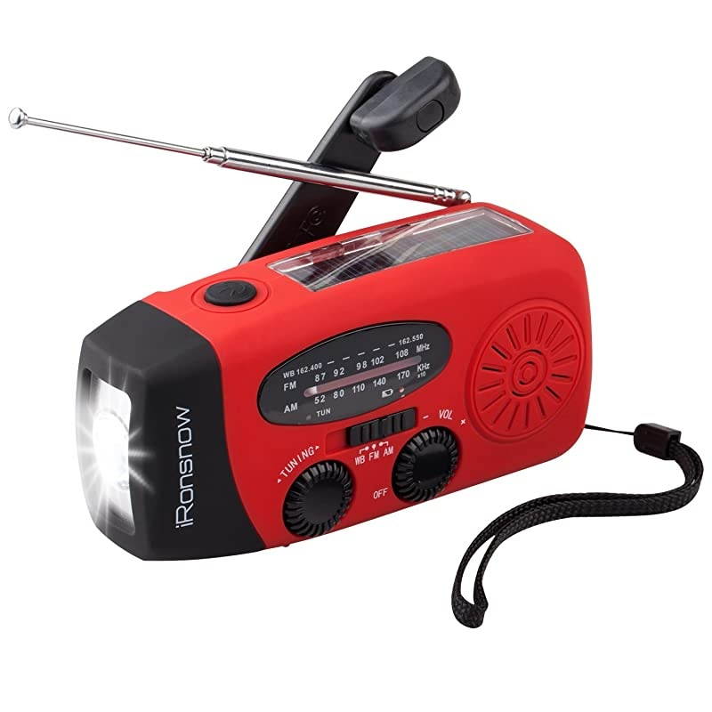 Upgraded Version  IS088+ 1000mAh Solar Hand Crank Radio AMFMNOAAWB Weather Emergency Radio Dynamo LED Flashlight Power Bank for iPhoneAndroid Smart Phone Red