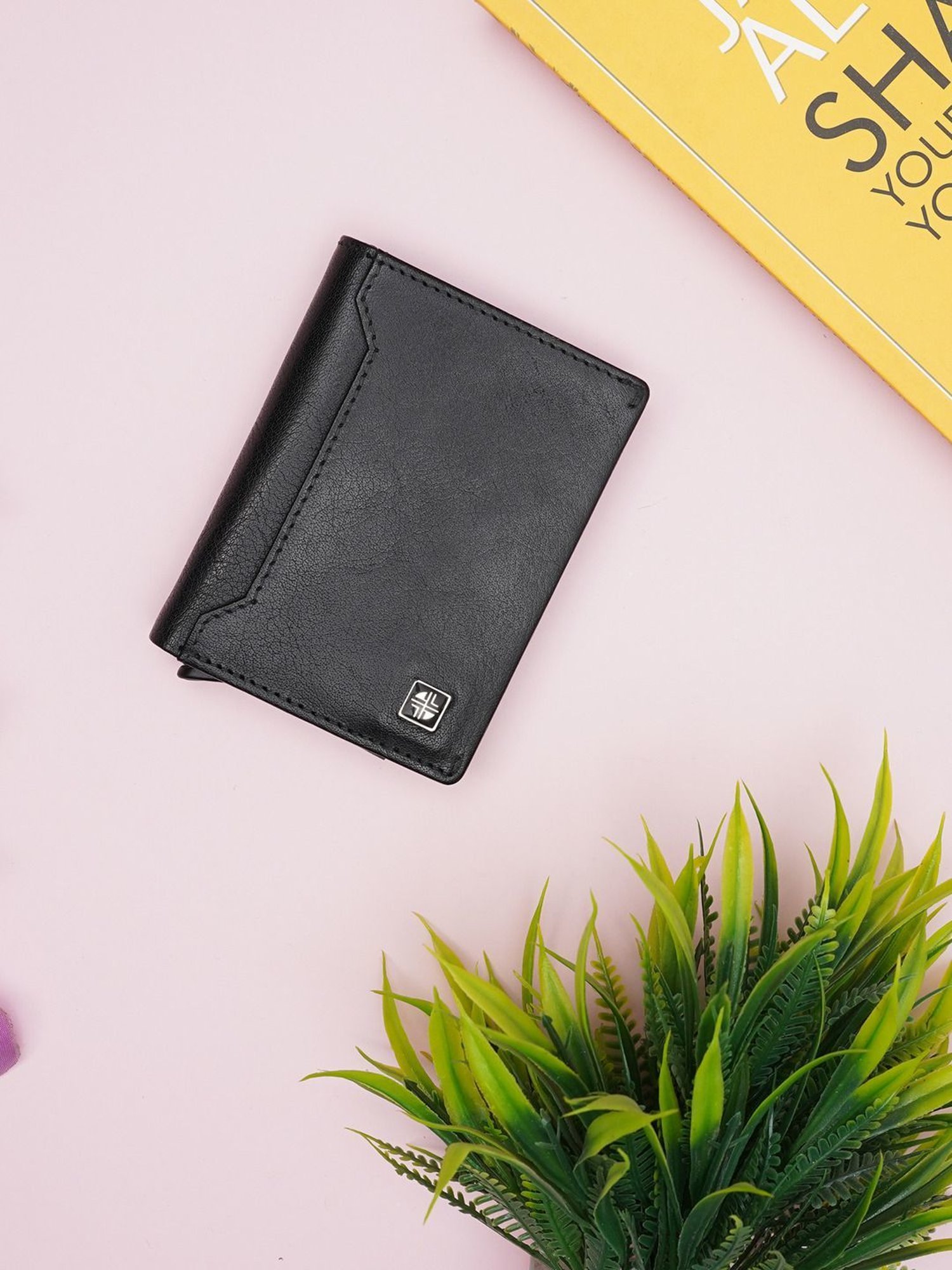 Carlton London Black Leather Small Wallet Card Holder for Men