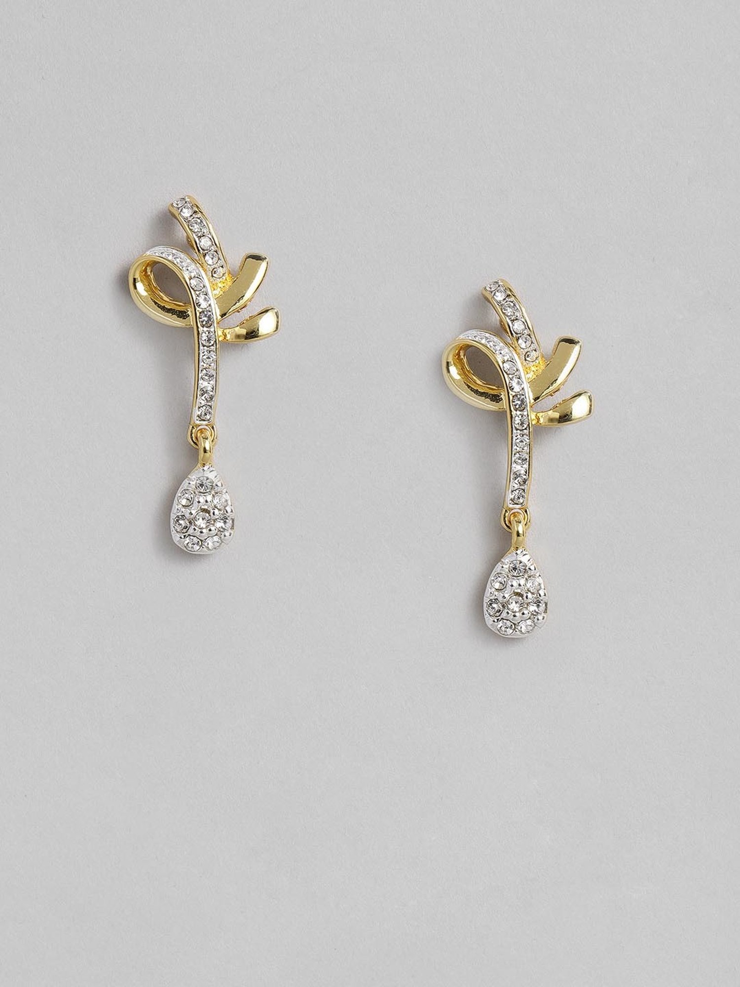 Estele Gold & Rhodium-Plated Ribbon Designed Pendant Set with Crystals for Women