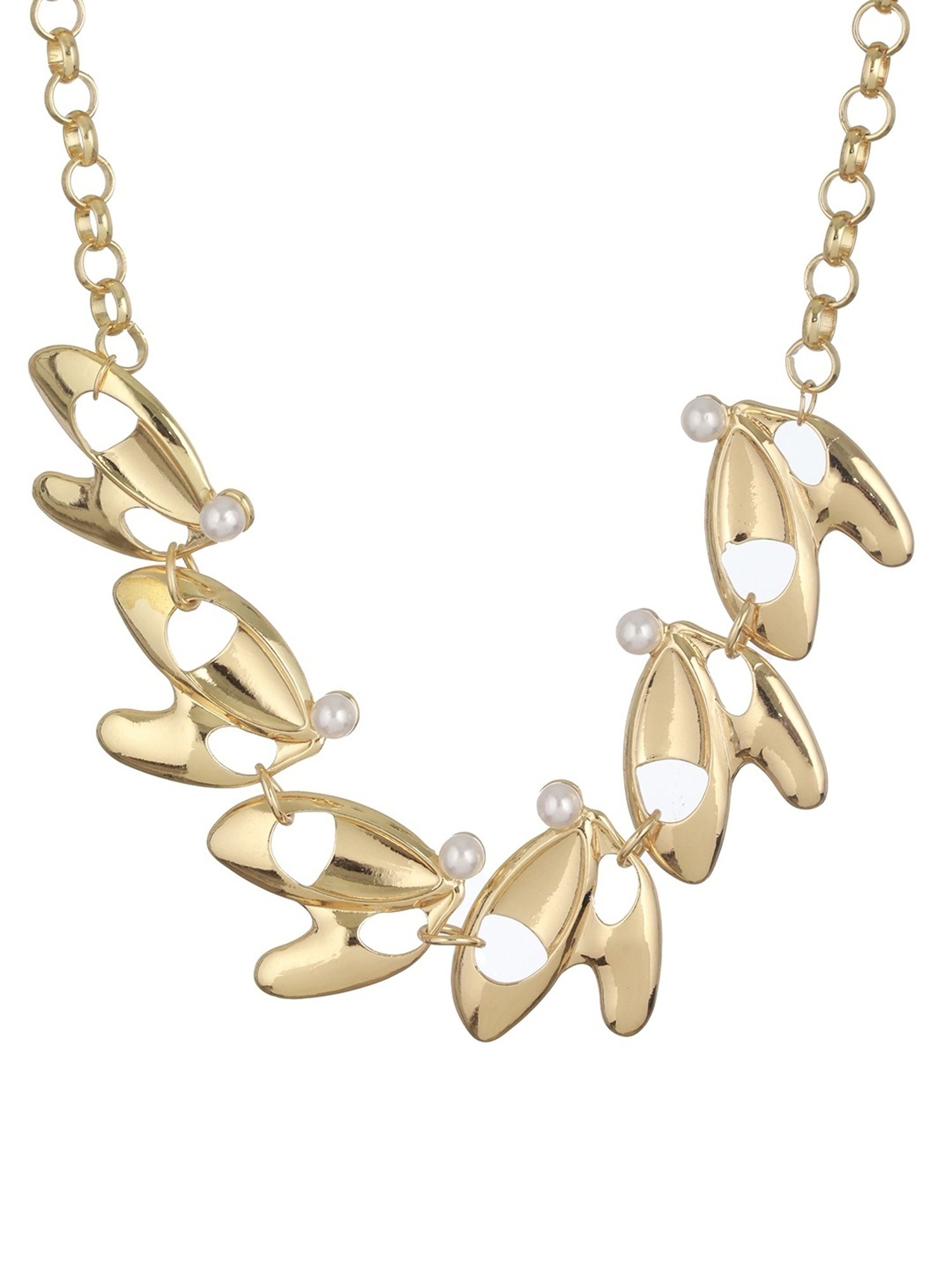 Prita by Priyaasi Pearl Studded Designer Leaf Link Gold-Plated Necklace