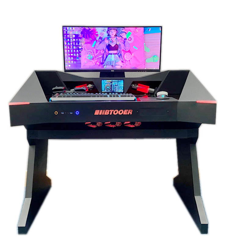 ALAMENGDA  Full Tower Computer Case All-in-one Desk Case Desk / DIY Cool Transparent Built-in MOD / Large Computer Case Table/With Small Secondary Screen