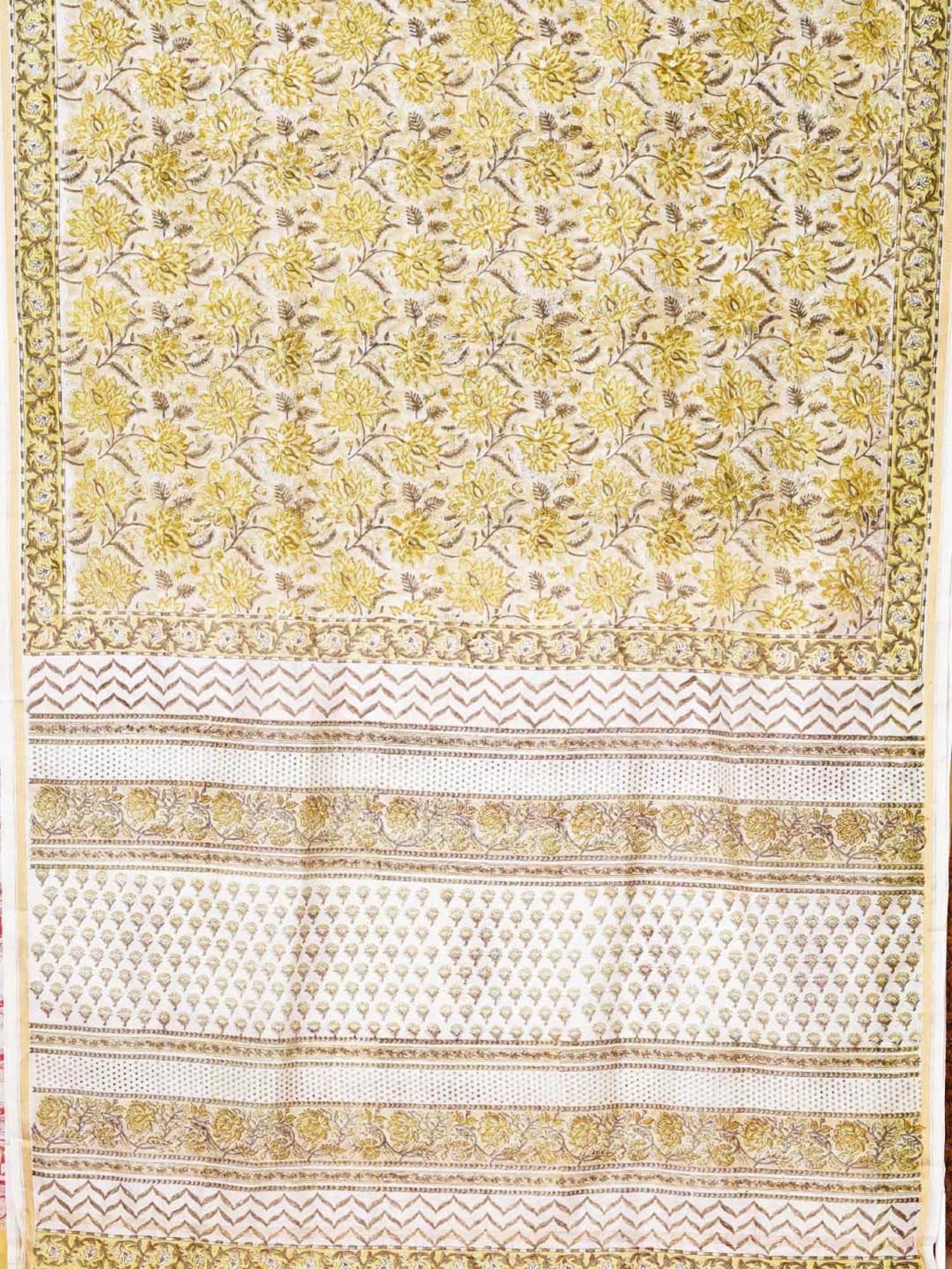 Unnati Silks Beige Floral Print Saree With Unstitched Blouse
