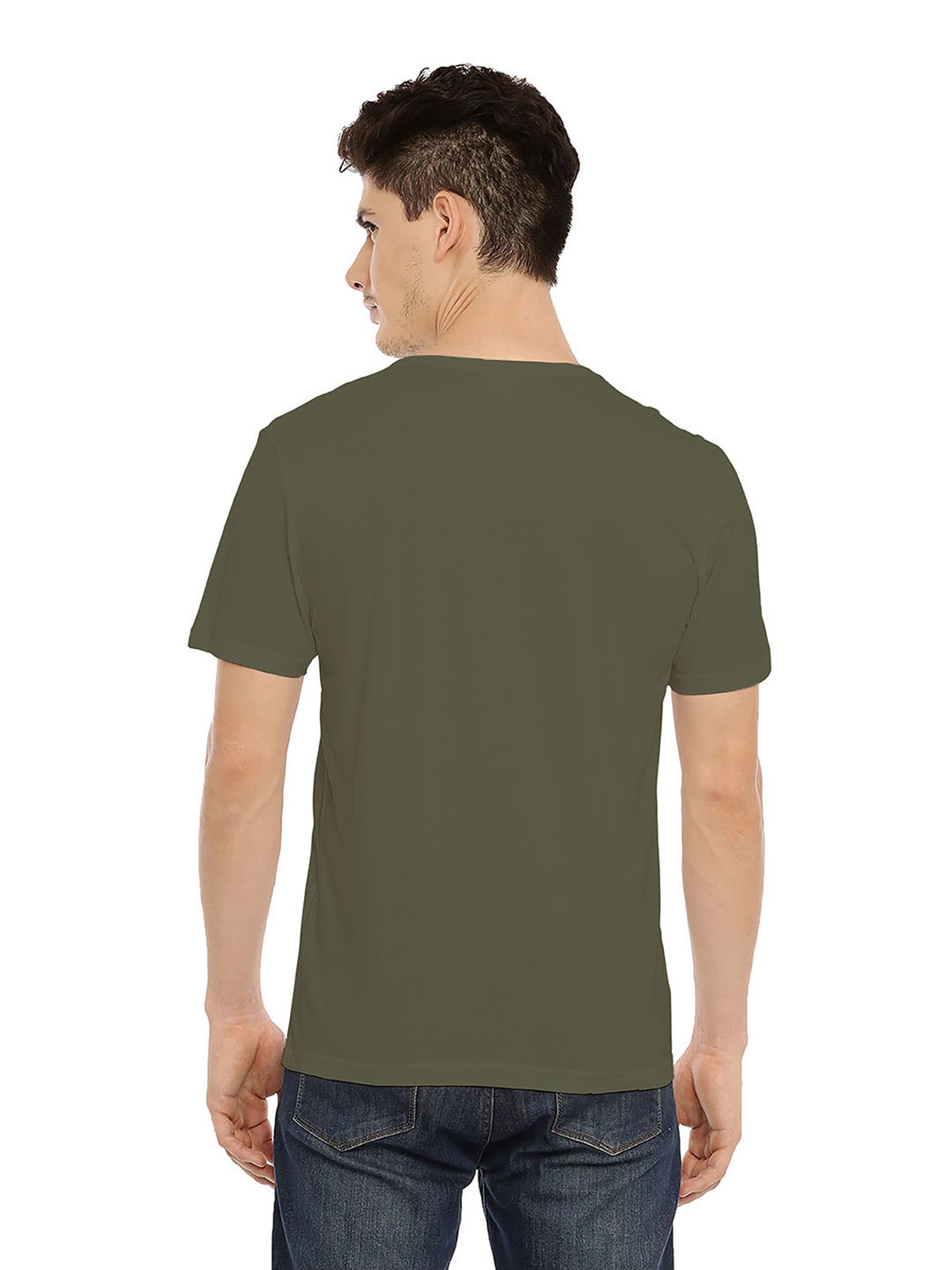 BLACK RADIO Olive Slim Fit Printed Cotton Crew T-Shirt