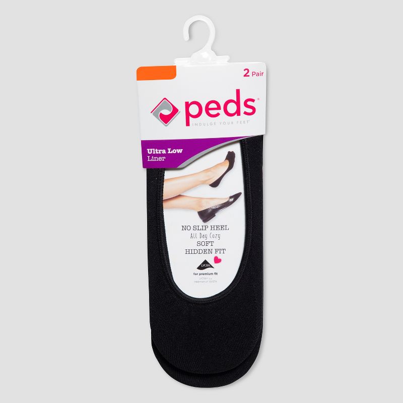 Peds Women's Microfiber Liner Petite 2pk - Black 4-7