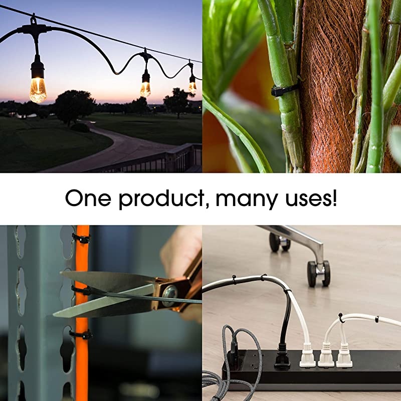 Gear Black Cable Ties, 4-Inch Long, Multipurpose Small Zip Ties, 100-Pack Nylon Plastic Ties, 7/8-Inch Maximum Diameter, Durable, Self-Locking, Black, 51229