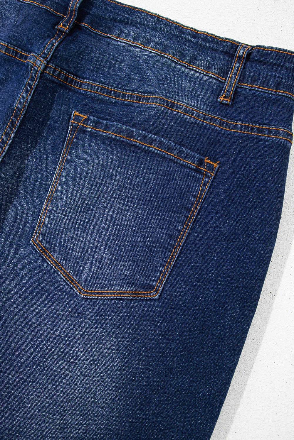 Dark Blue Plus Size Stitching Washed Flare Jeans