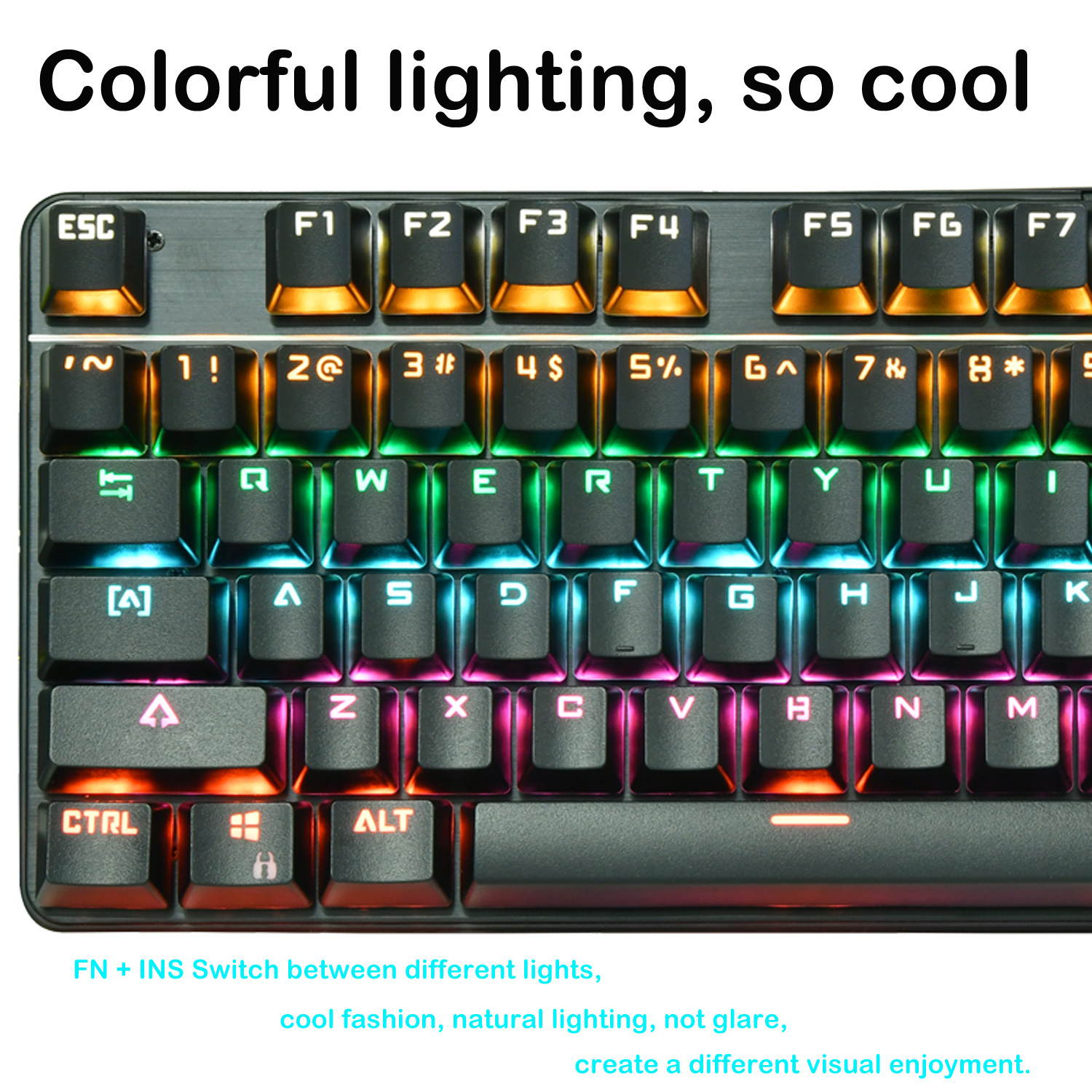Mechanical Gaming Keyboard 87 Keys Small Compact Rainbow Backlit Spill-Resistant Keyboard USB Wired for PC Laptop Desktop Computer