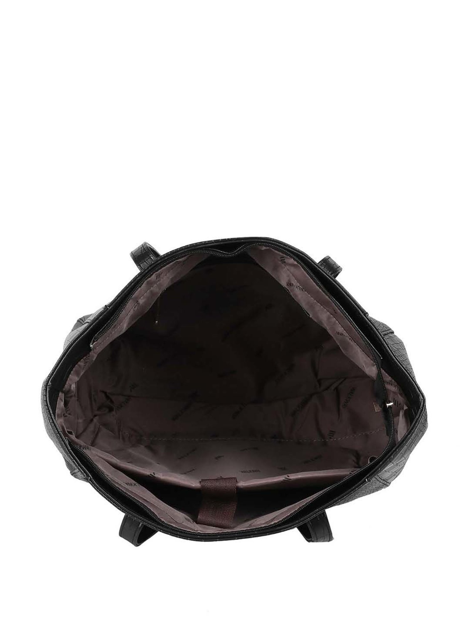 Walkway Black Synthetic Textured Tote Handbag