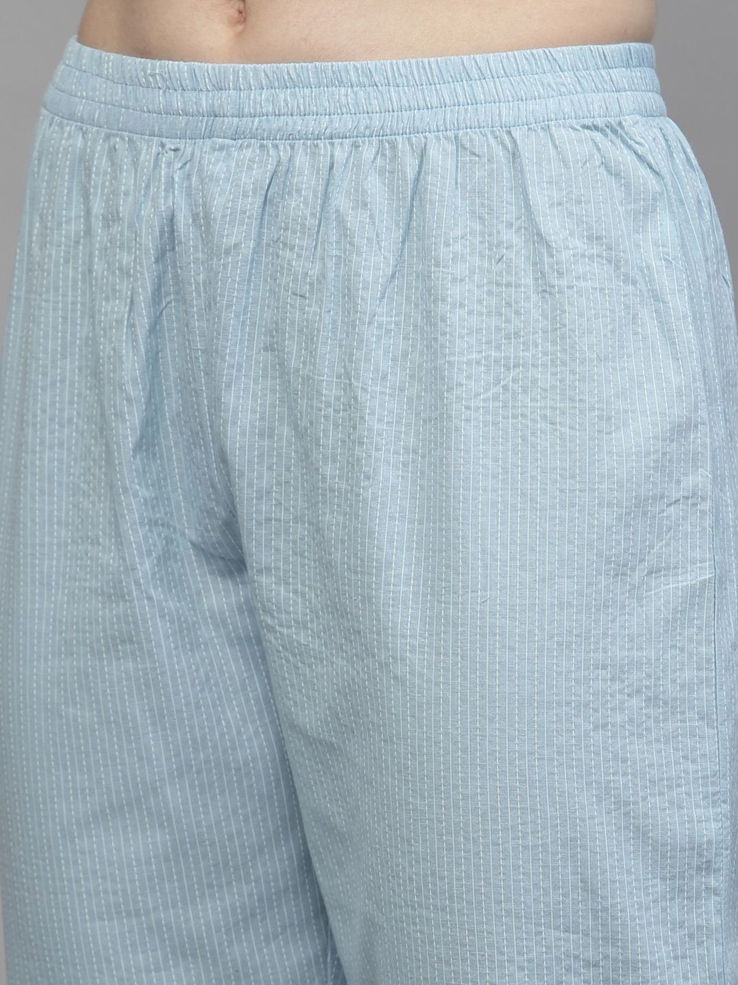 Stylum Sky Blue Cotton Striped Tunic Pant Set