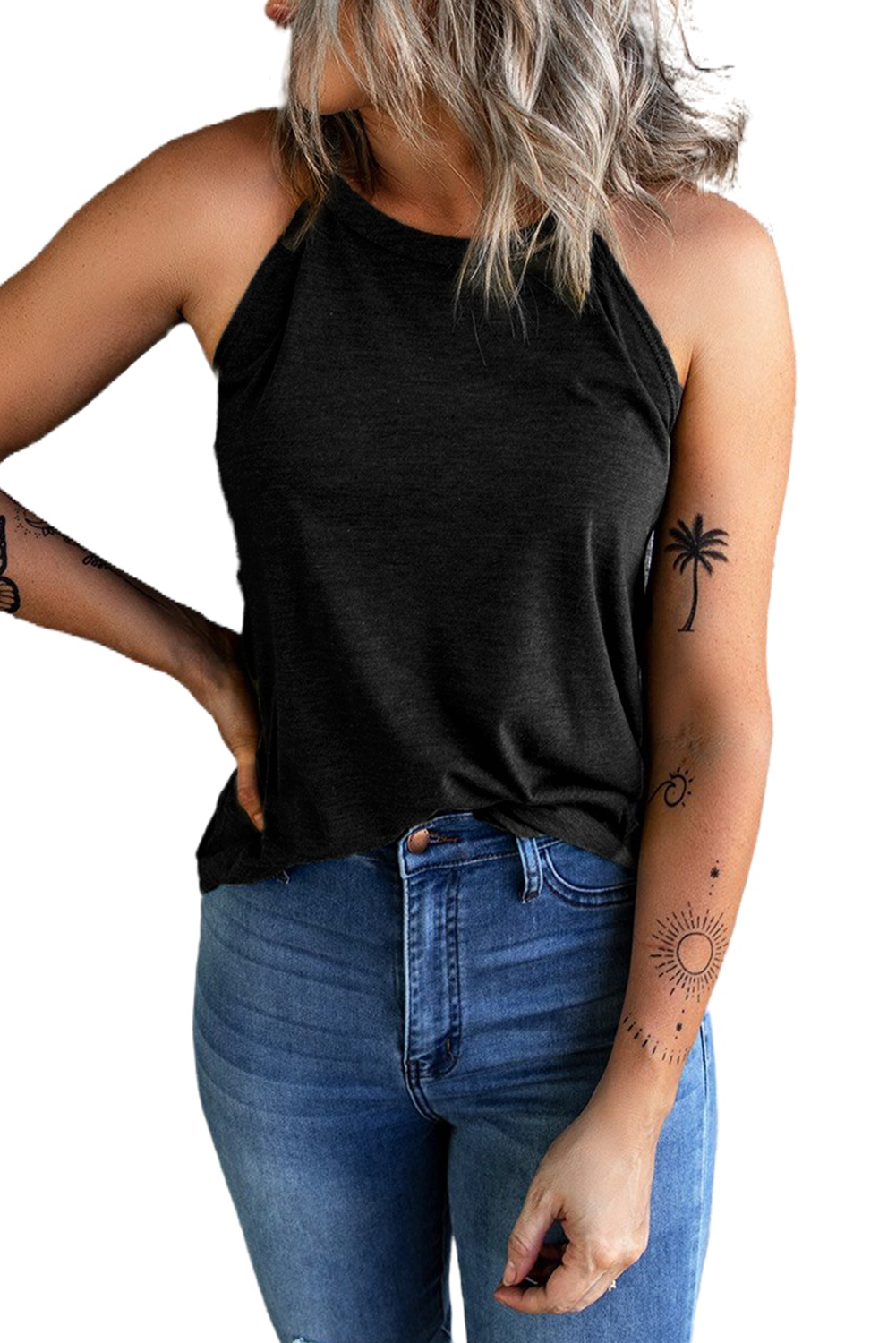 Blank Sweatshirt - Black Plaid Leopard Print Patchwork Long Sleeve Top Customized