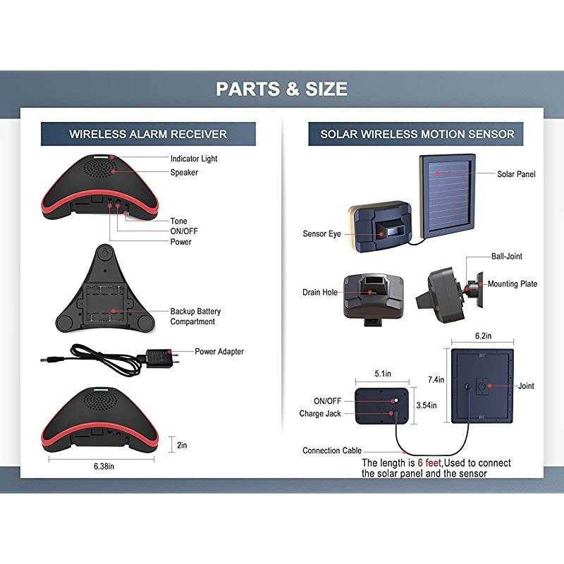 Solar Driveway Alarm System12 Mile Long Transmission RangeSolar Powered No Need Replace BatteriesOutdoor Weatherproof Motion SensorDetectorDIY Security Alert System