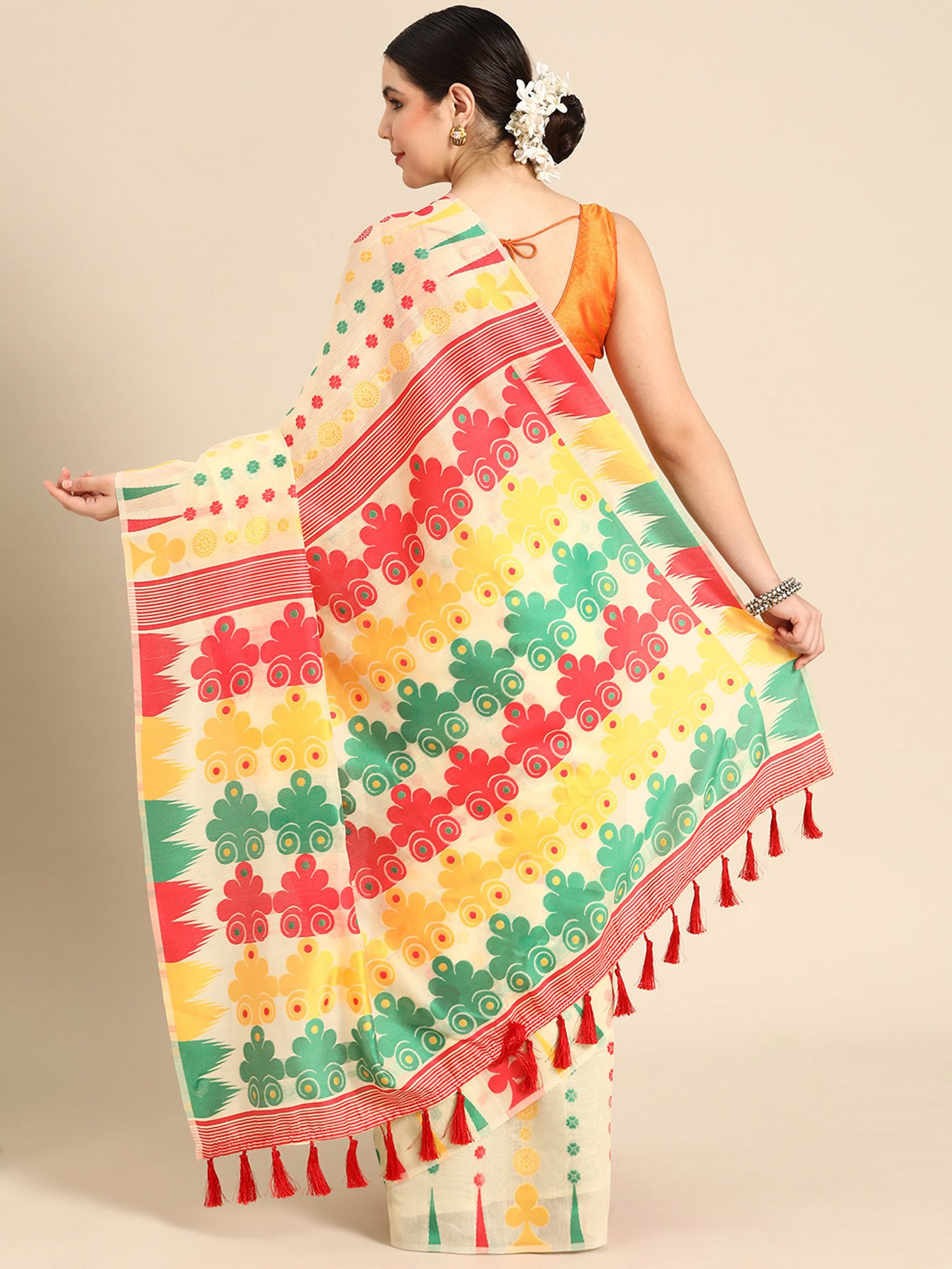 Silk Land Beige Pure Cotton Woven Saree With Unstitched Blouse