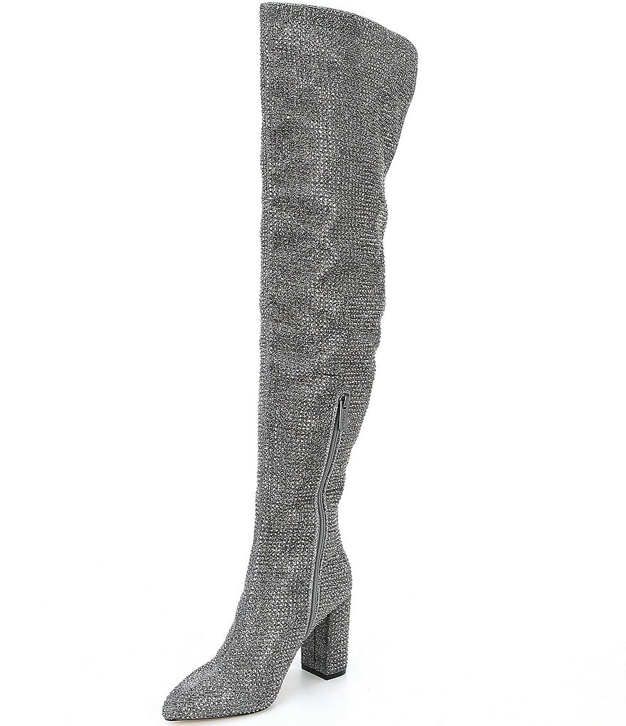 Carvela Shine Over-The-Knee Rhinestone Embellished Block Heel Boots