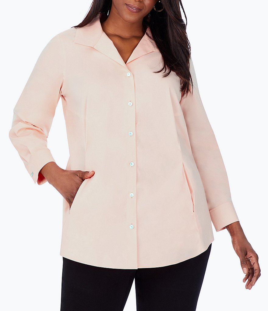 Foxcroft Plus Size Cecila Long Sleeve Wing Collar Non-Iron Stretch Tunic