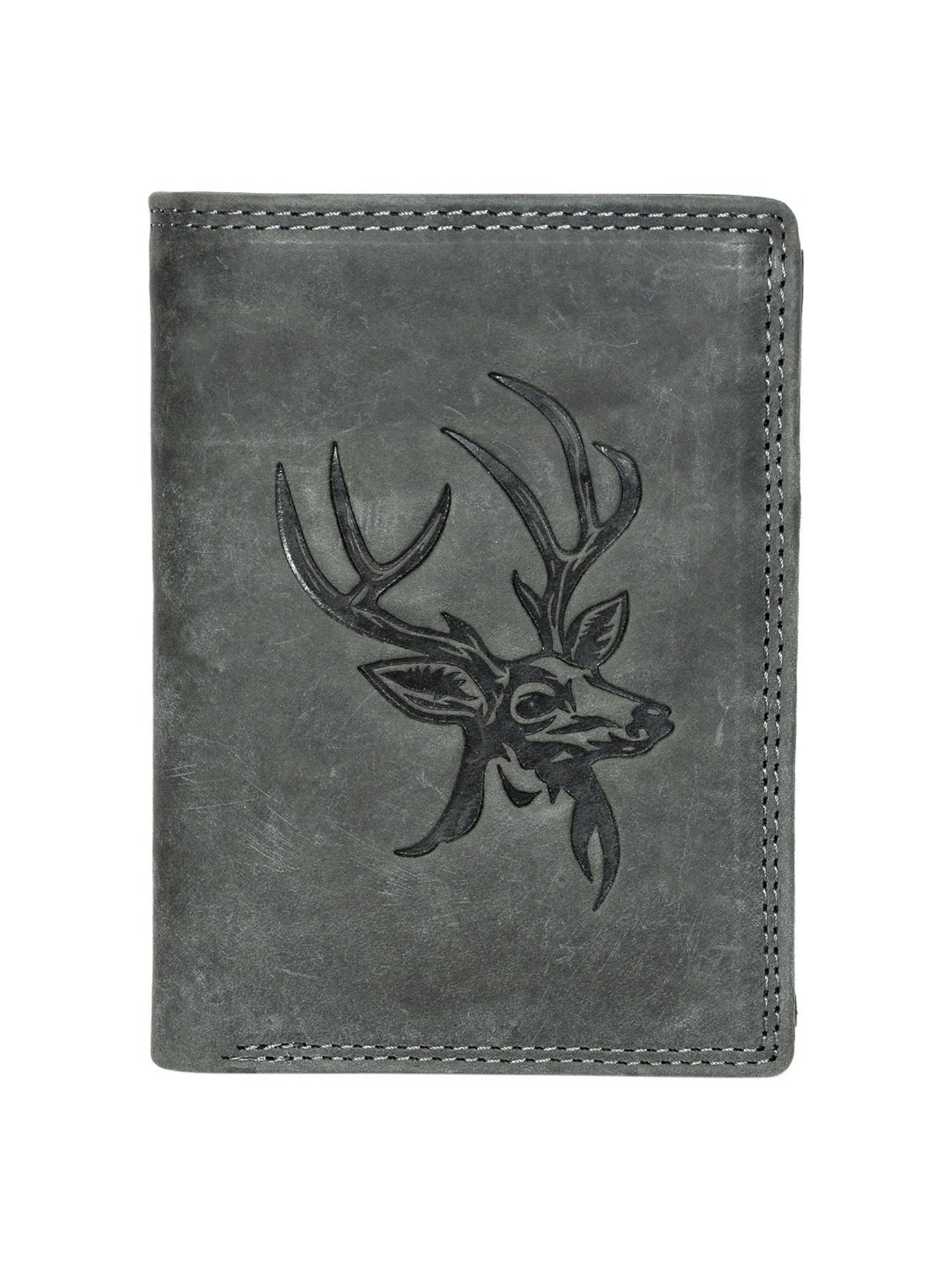 SASSORA ARLO Grey Leather Textured Bi-Fold Wallet