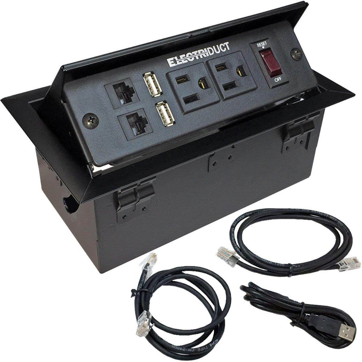 Hidden Pop Up Power and Data Center - 2 AC Outlets, 2 USB, 2 RJ45 (Black)