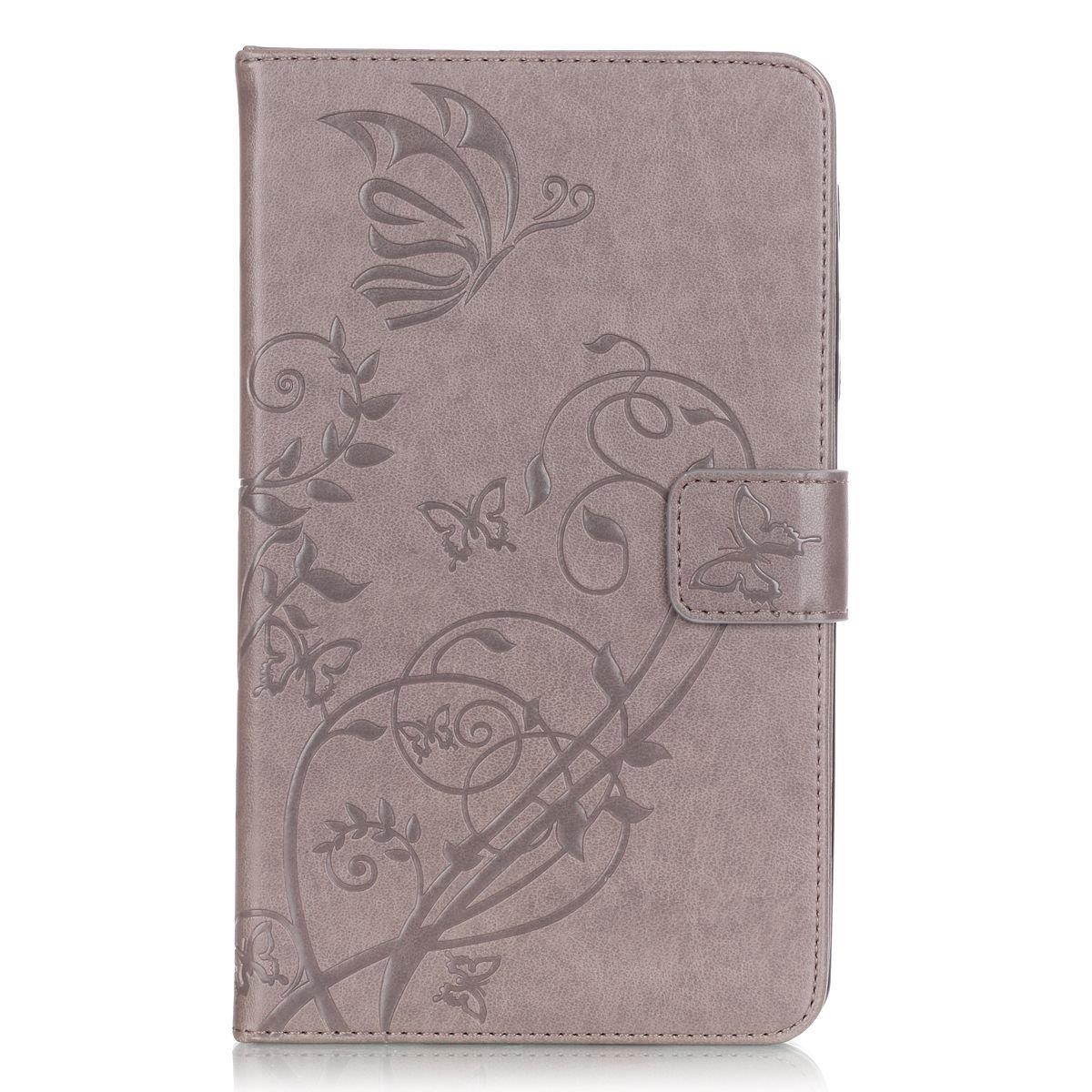 Galaxy Tab 4 7.0 Case, Newshine Butterfly & Flower PU Leather Flip Kickstand/Wallet Case [Magnetic Closure] [Card Slots] Case Cover for Samsung Galaxy Tab 4 7.0 SM-T230/T231/T235 (Gray)