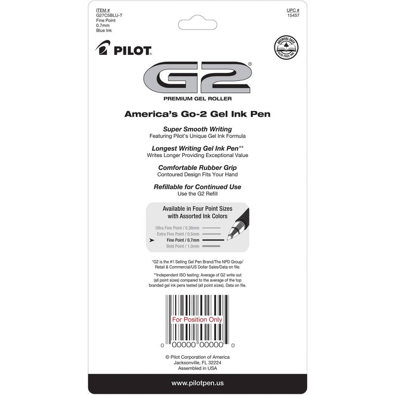 Pilot 5pk G2 Gel Pens Fine Blue