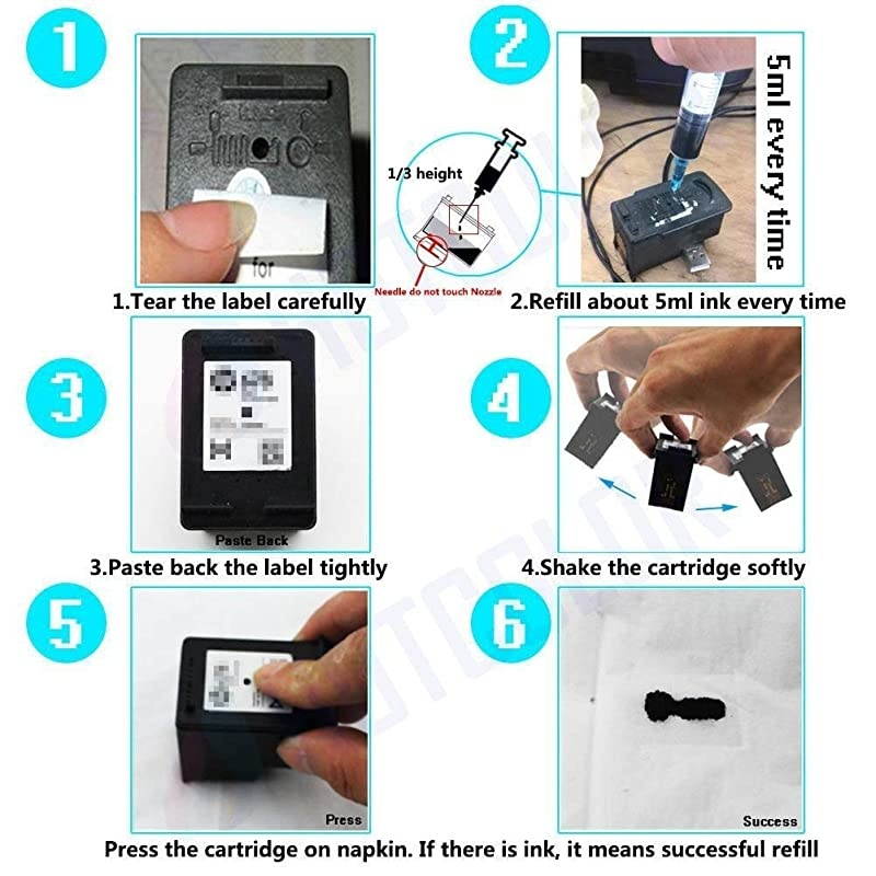 Refill Ink Kit for HP 564 364 920 902 63 Inkjet Printer Cartridges, Refillable Cartridges, CISS, 5 Color (1 Black 1 Photo Black 1 Cyan 1 Magenta 1 Yellow) 100ML x5, with 5 Syringe and Instruction