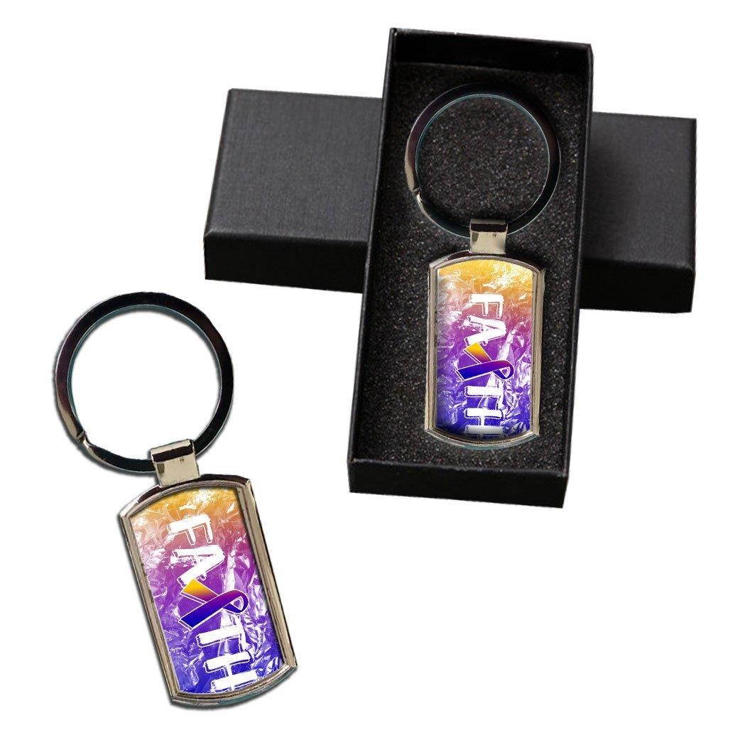 BleuReign(TM) Bladder Cancer Awareness Faith Ribbon Metal Keychain