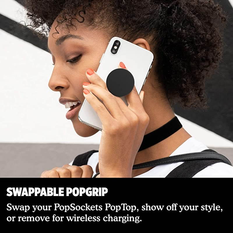 PopGrip with Swappable Top for Phones & Tablets - Black
