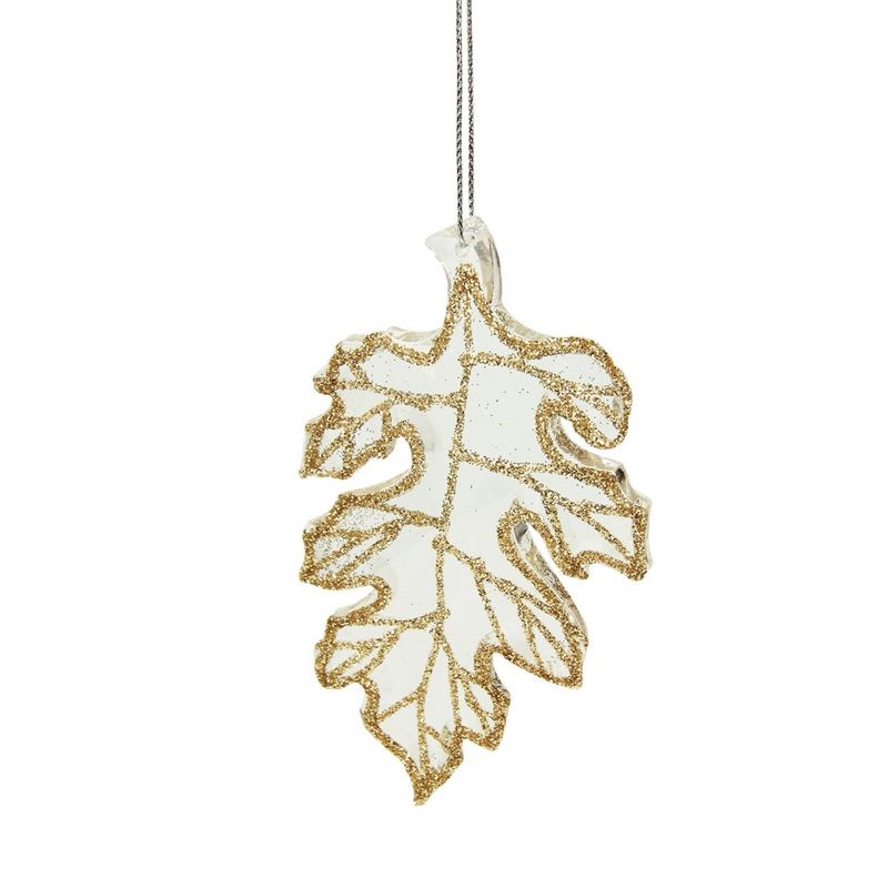 Raz Imports 4" Rich Elegance Champagne Glittered Oak Leaf Christmas Ornament - Clear/Gold