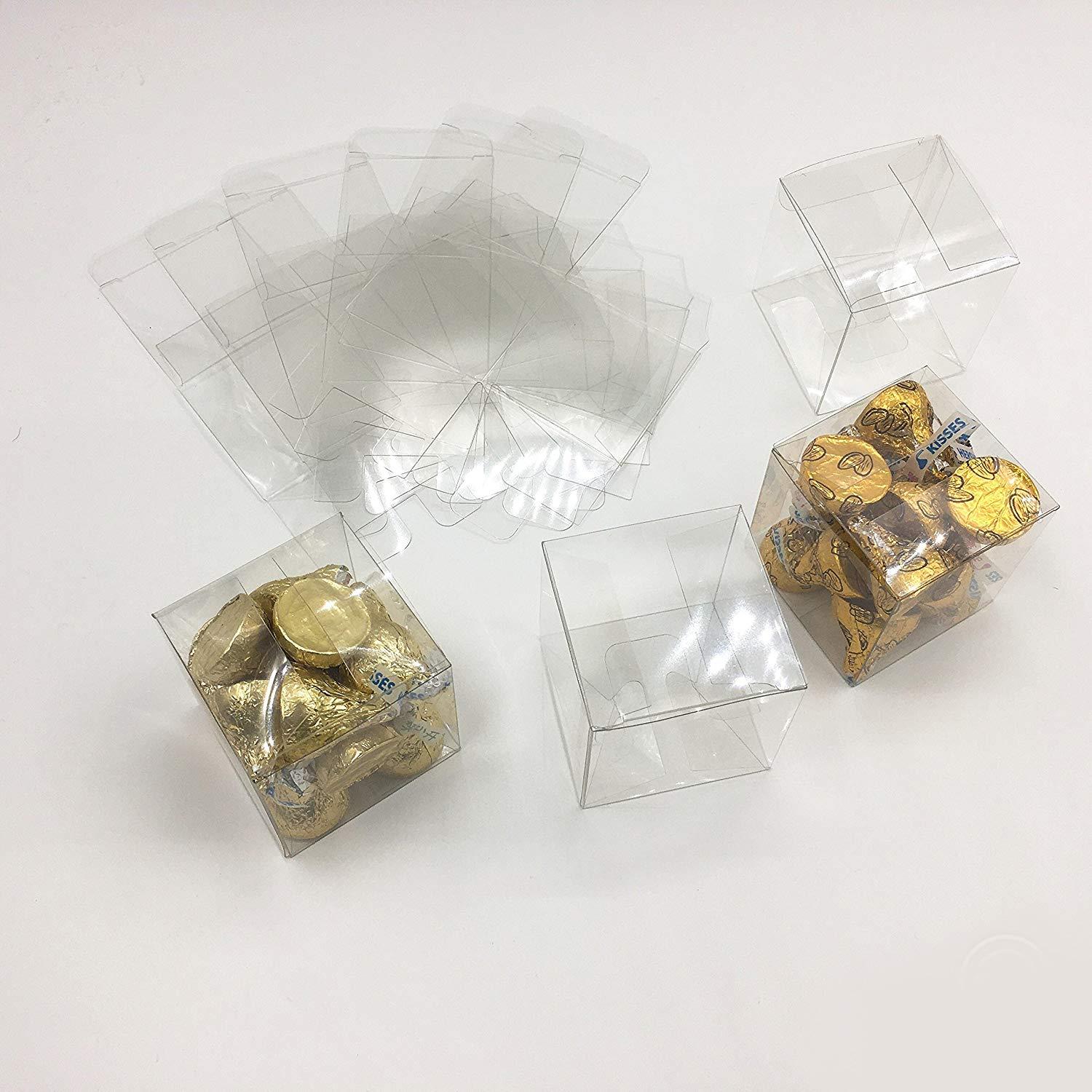 Clear Cube Box Transparent Candy Box Plastic Thank You Treat Boxes Wedding Party Favors Baby Shower Party Boxes Supplies 2x2x2 Inch, 50pc
