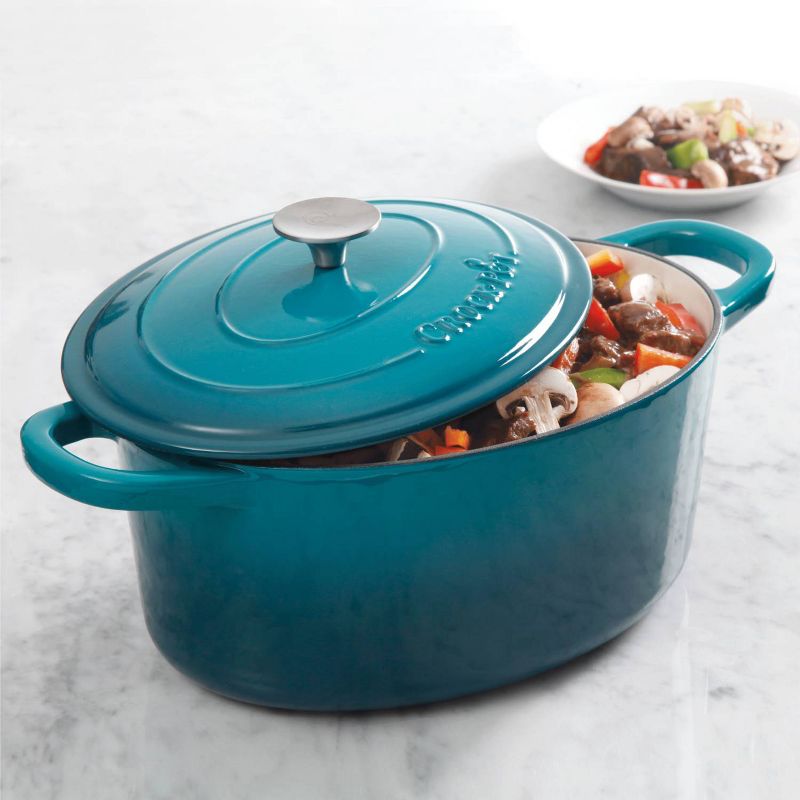 Crock Pot 7 Quart Oval Cast Iron Dutch Oven with Lid - Teal