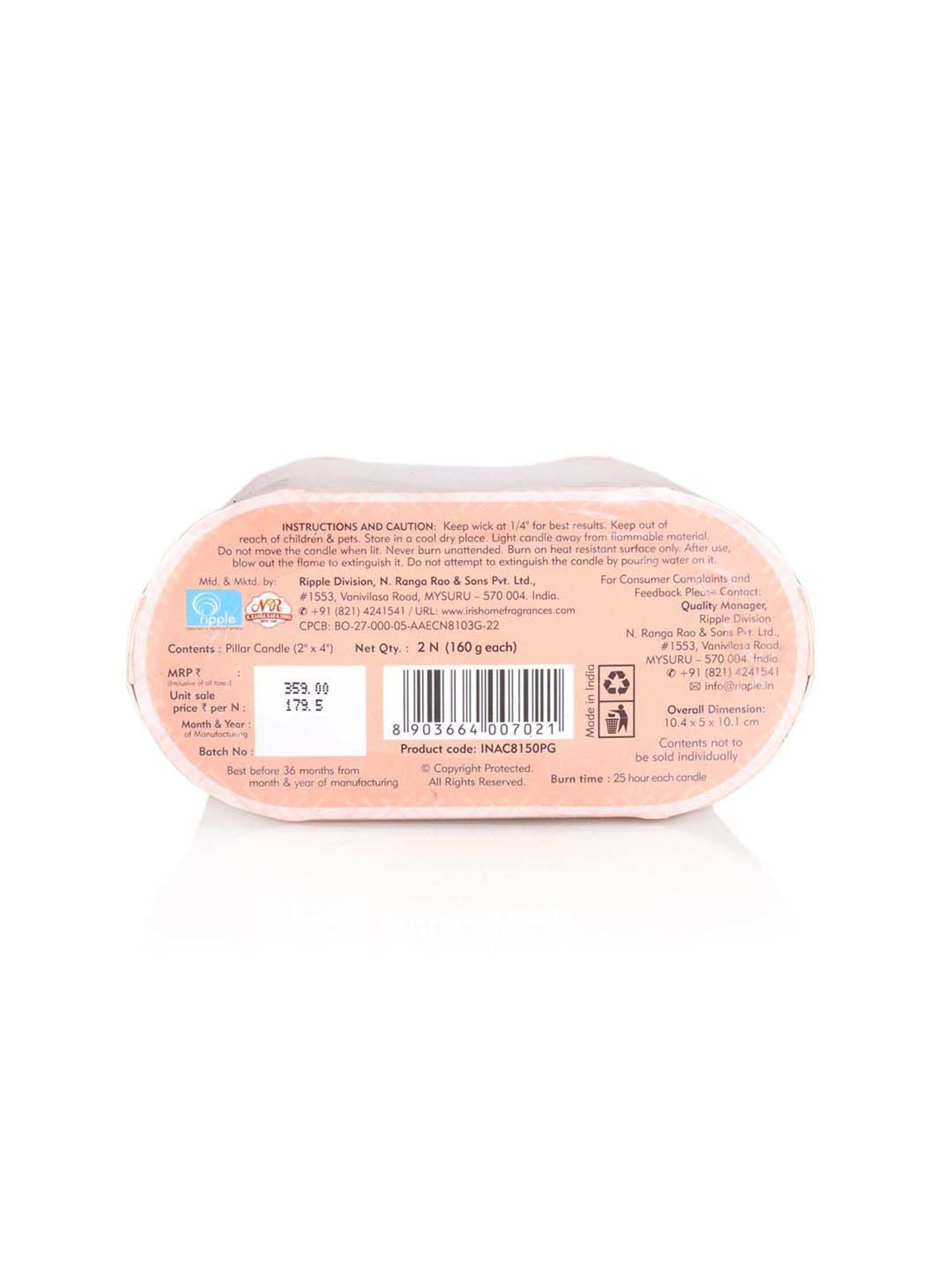 IRIS Peach Home Fragrances Peach Pomogranate Fragrance Pillar Candles - Set of 2