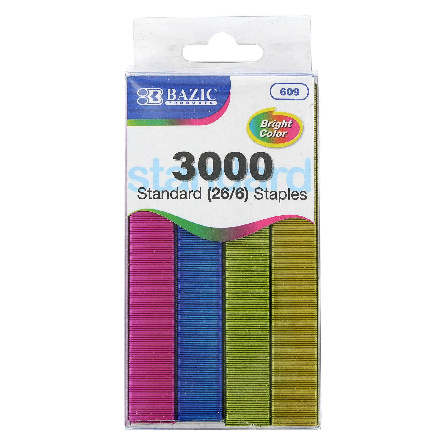 Bazic Standard 26/6 Desktop Staples, Assorted Colors, Pack of 3000