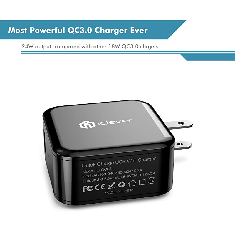 Quick Charge 30 USB Wall Charger 24W  Qualcomm Fast Charger Quick Charge 20 Compatible for Samsung Galaxy S10eS8S7S6Plus Note 98 LG G7V40V30+ HTC 10 iPhone iPad and More