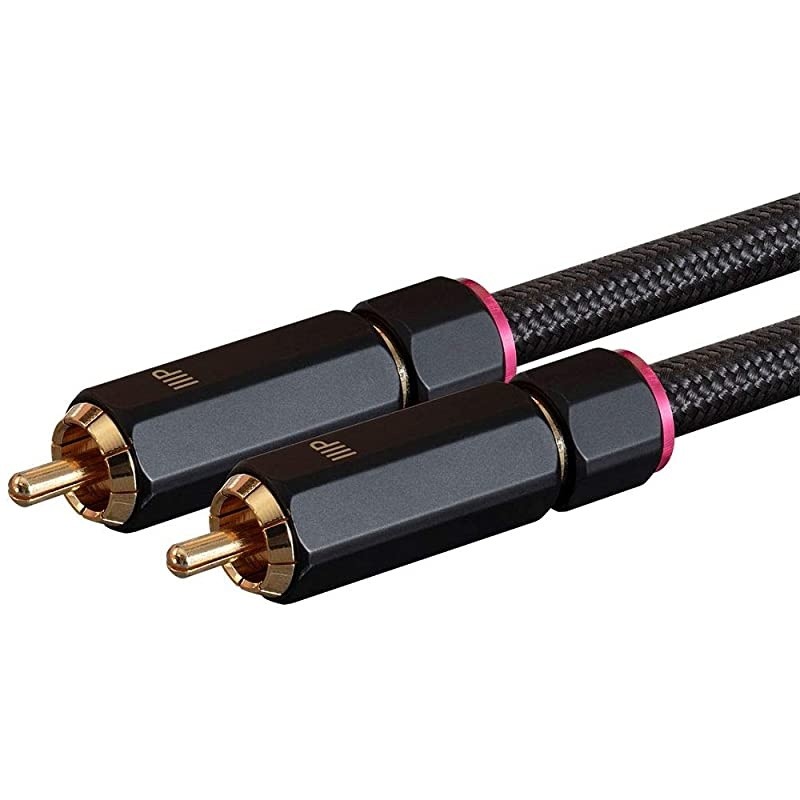 Male RCA Two Channel Stereo Audio Cable 6 Feet Black Gold Plated Connectors Double Shielded with Copper Braiding Onix Series