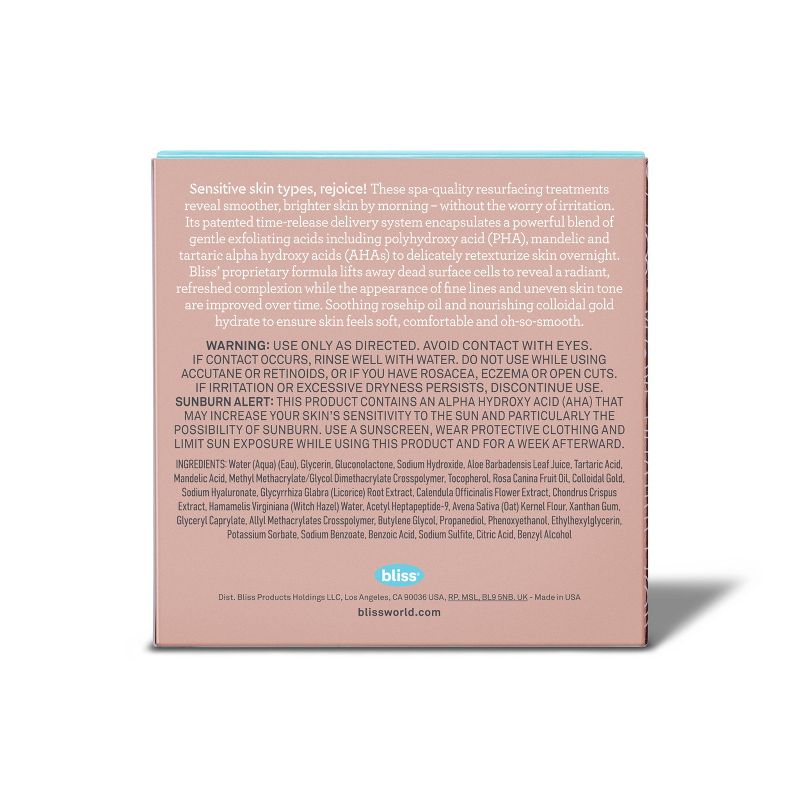 bliss Rose Gold Rescue Sensitive Skin Gentle Resurfacing Peel - 15ct