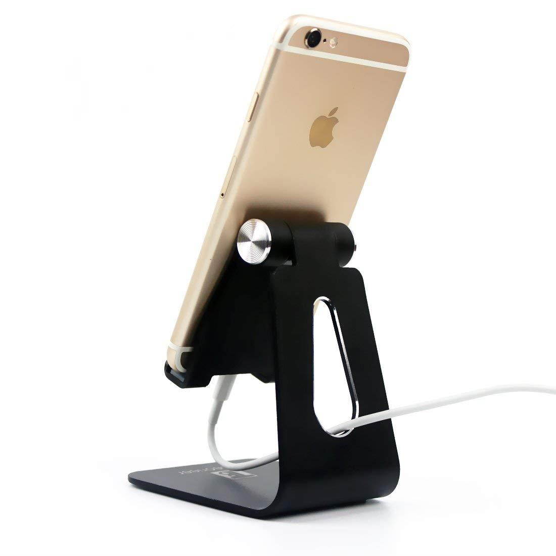 Adjustable Cell Phone Stand - ToBeoneer Phone Holder, [Update Version] Multi Angle Thicker Dock Compatible with Samsung iPhone X 8 7 6 6s Plus Charging, Home Office Desk Accessories - Black