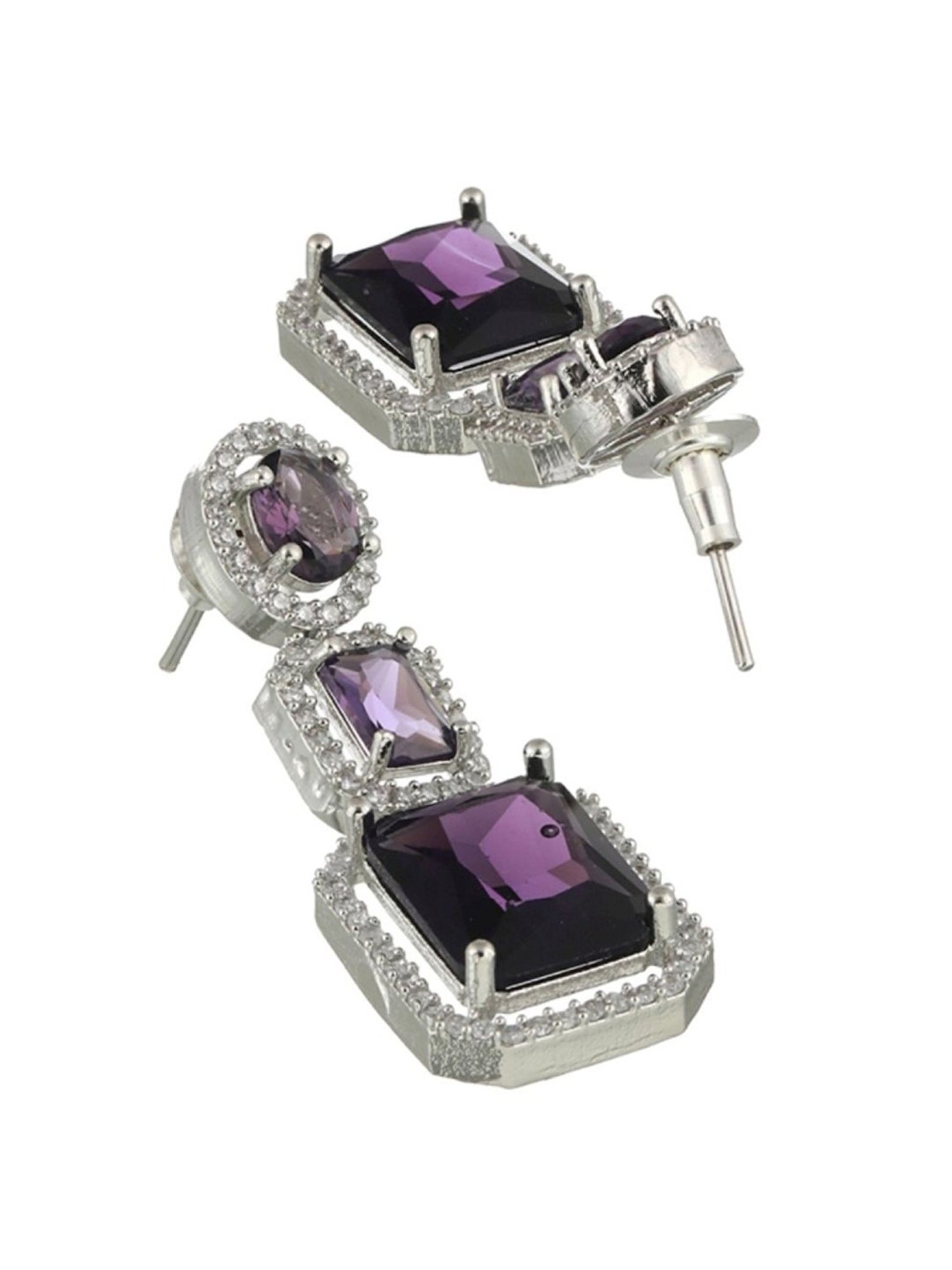 Aatmana Silver-Plated AD-Studded Handcrafted White & Purple Necklace Set