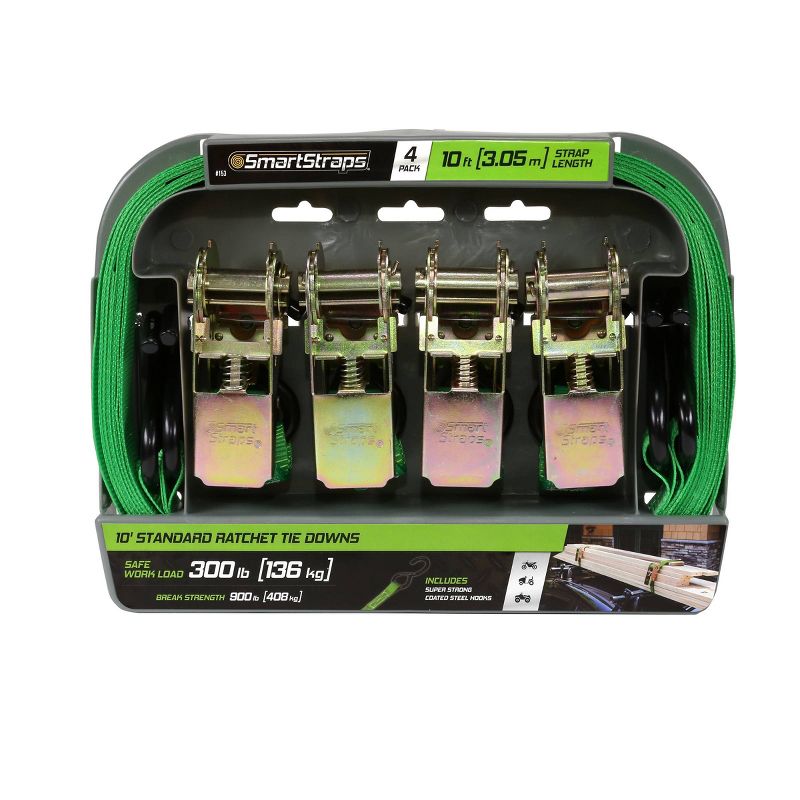 Winston 10' 900lb 4pk Standard Ratchet Tie Down Green