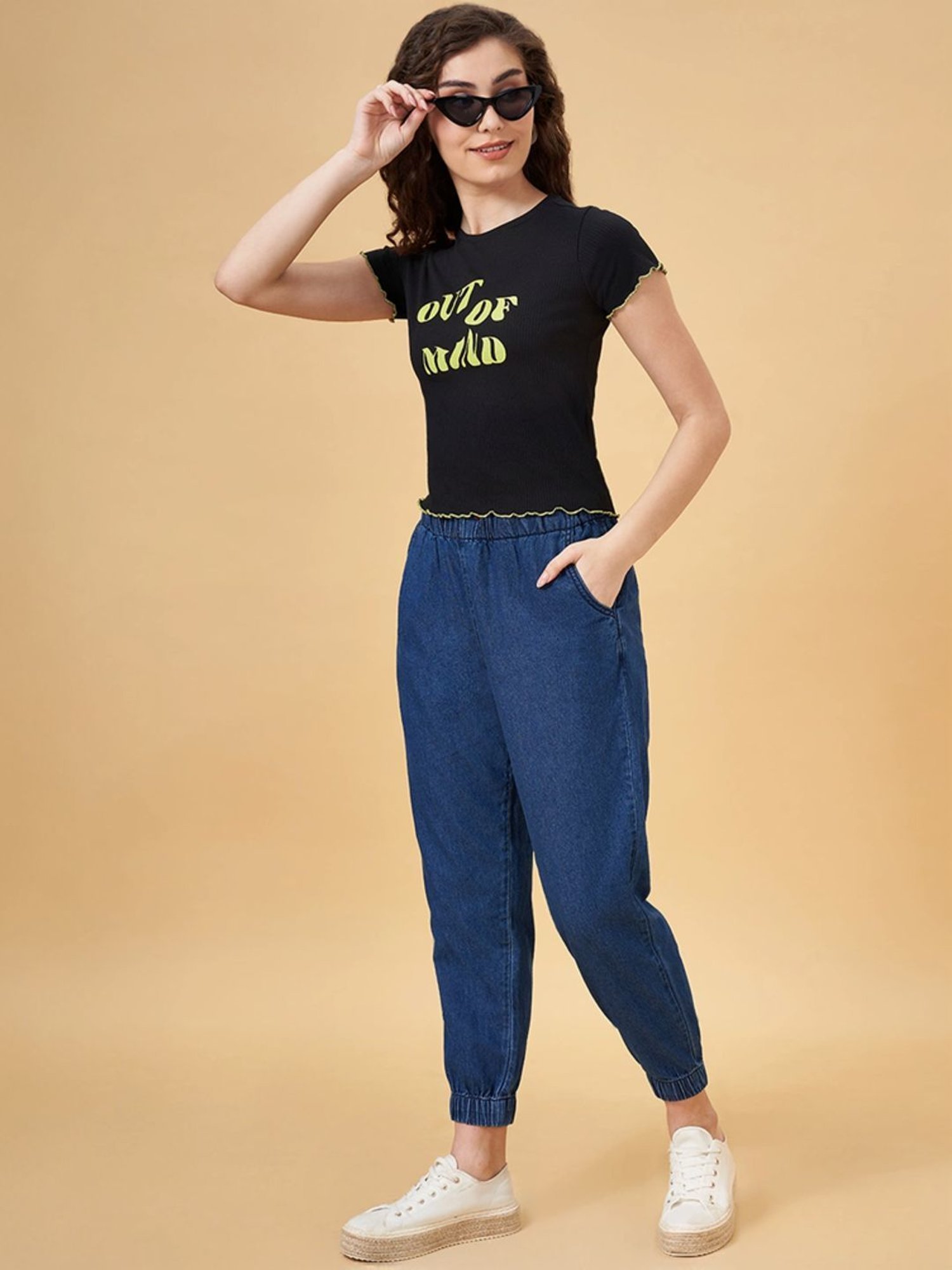 People by Pantaloons Black Printed T-Shirt