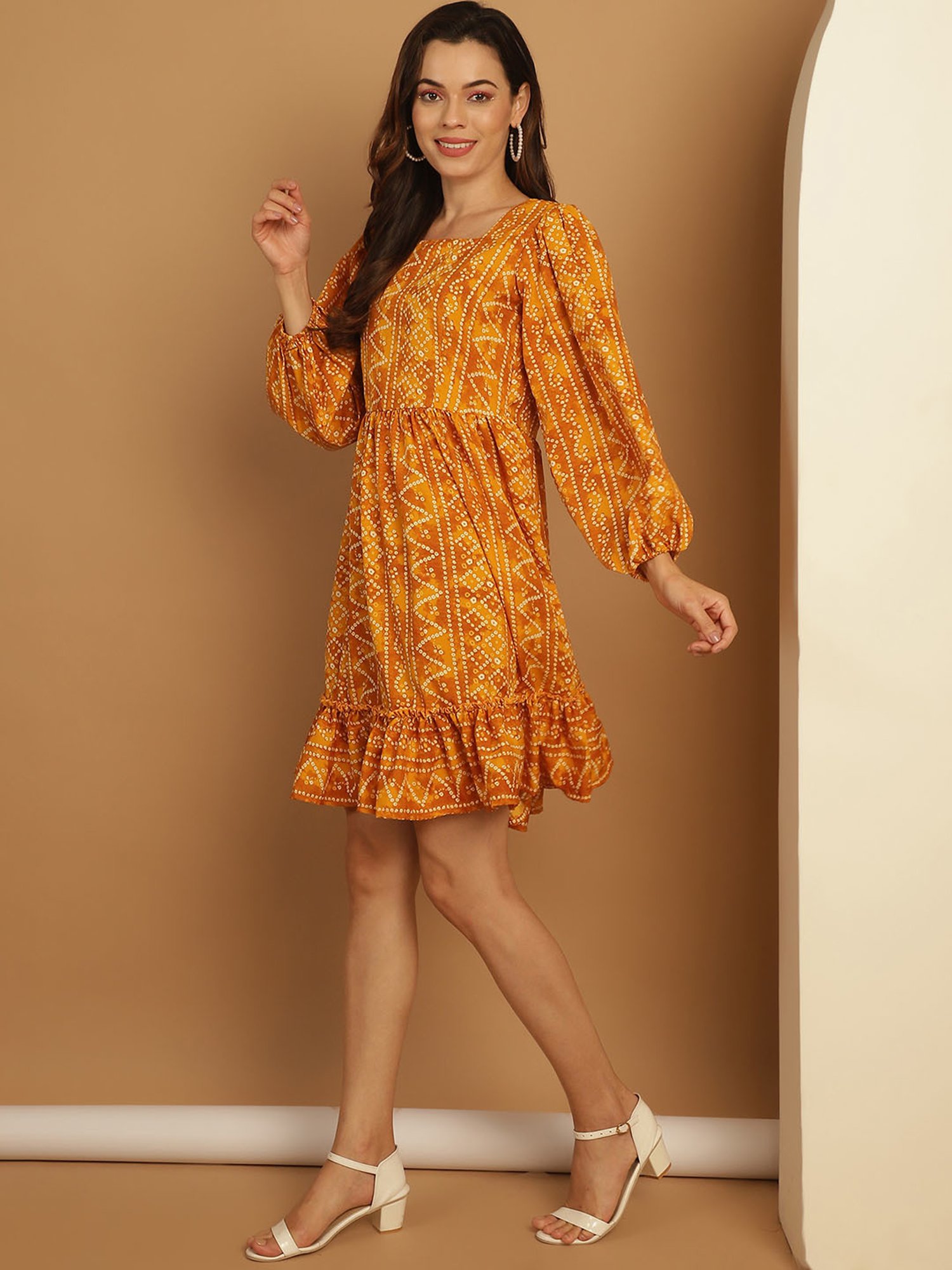 Indian Needle Yellow Printed Ethnic Dress