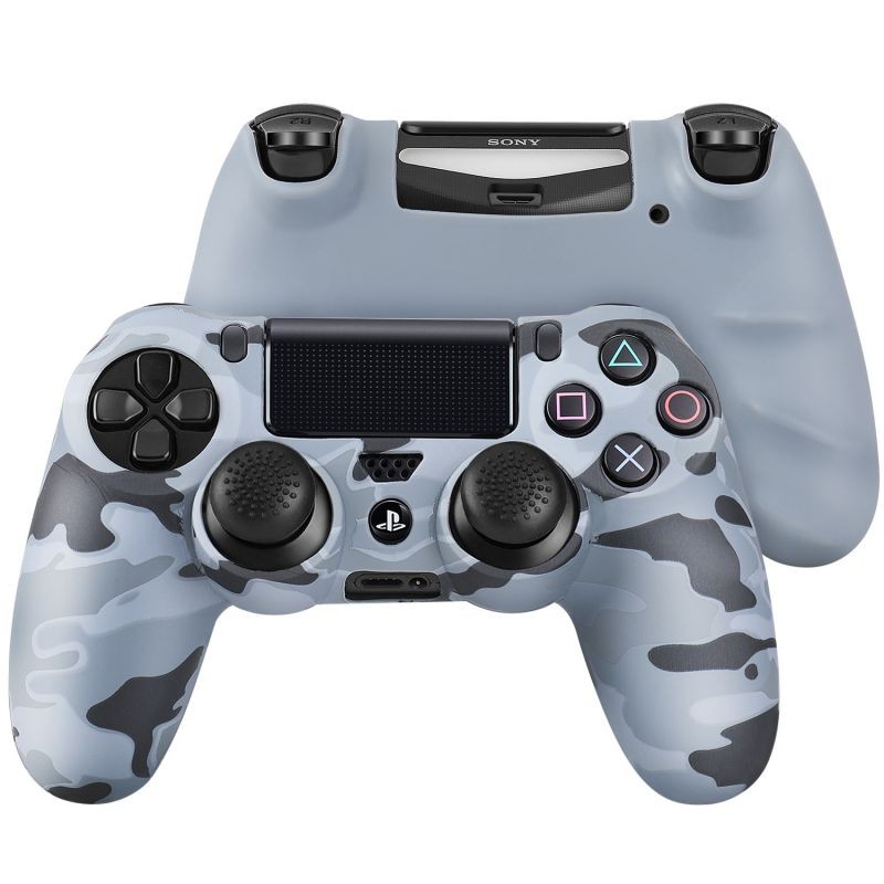 PS4 / Slim / Pro Controller Skin Grip Cover Case Set - Protective Soft Silicone Gel Rubber Shell & Anti-slip Thumb Stick Caps for Sony PlayStation 4 Controller Gaming Gamepad (Camo Gray)