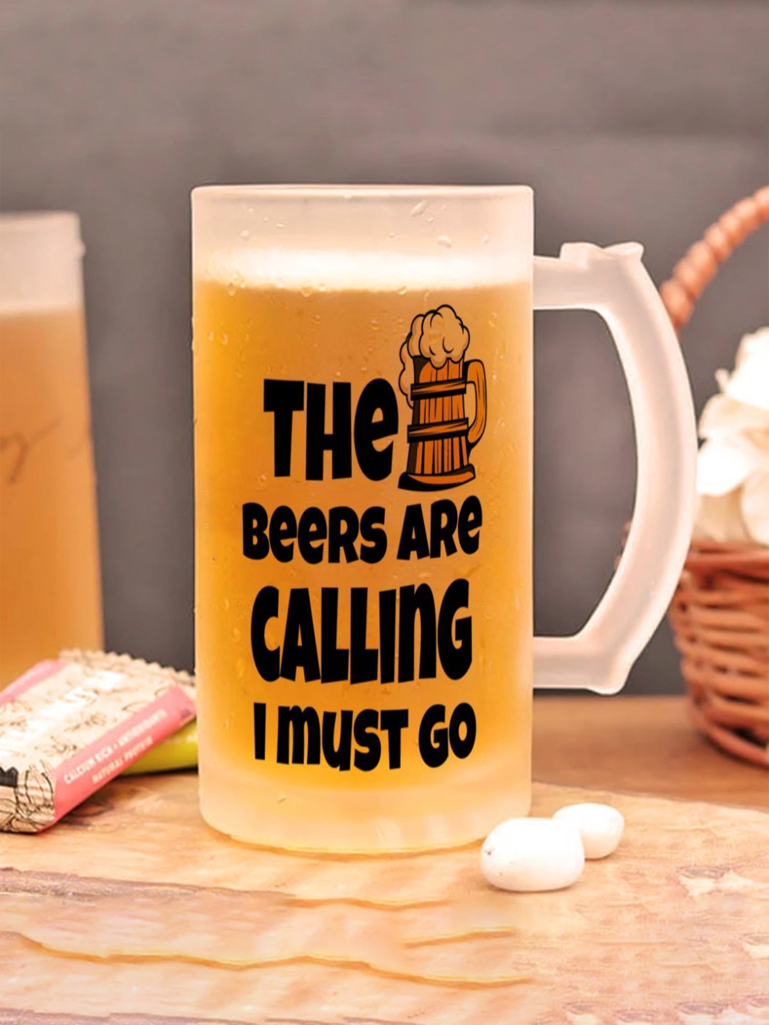 Gathari The Beers are Calling White Glass Beer Mug