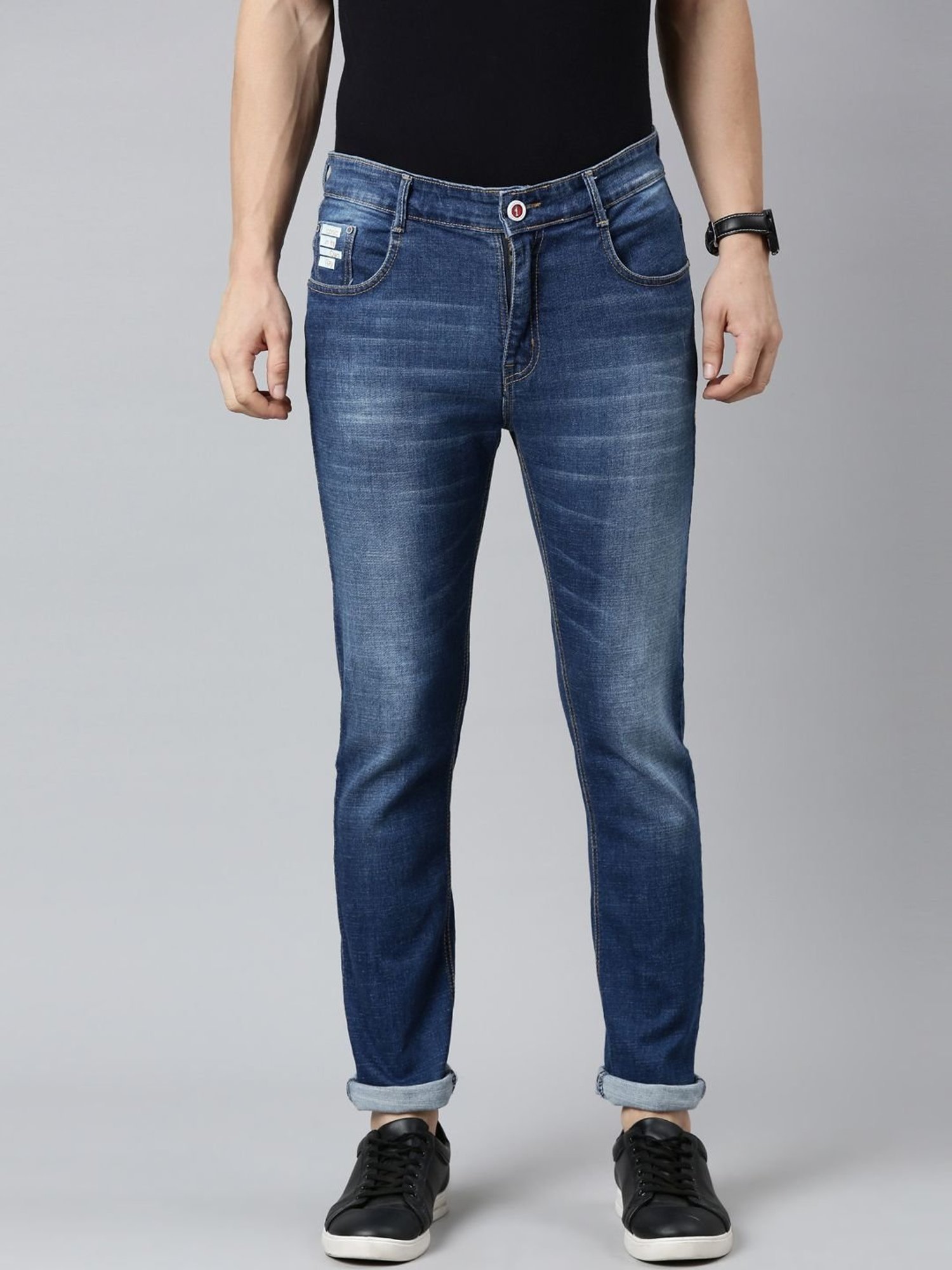 CINOCCI Blue Cotton Slim Fit Jeans