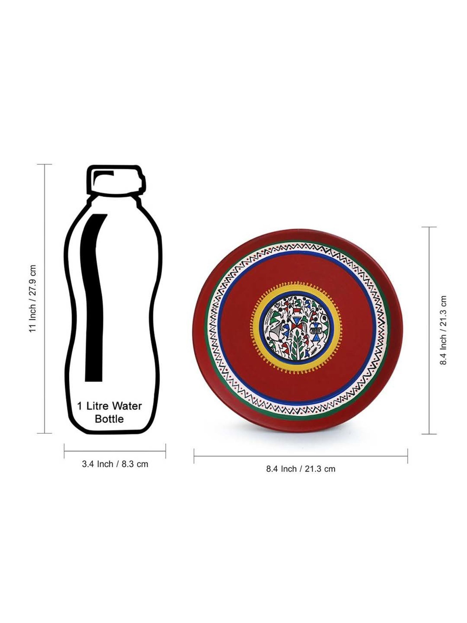 ExclusiveLane Crimson Red Terracotta Warli Tale Wall Plate For Wall Decor - Set of 2