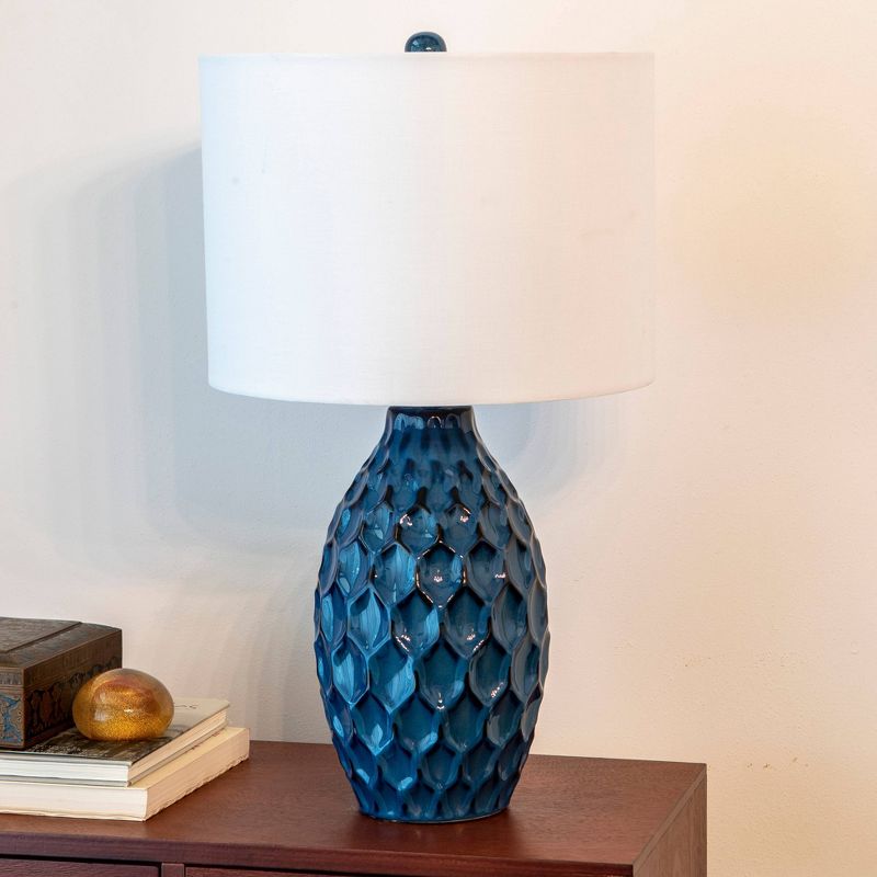 24.5" Tamara Faceted Ceramic Table Lamp - Dark Blue - Decor Therapy