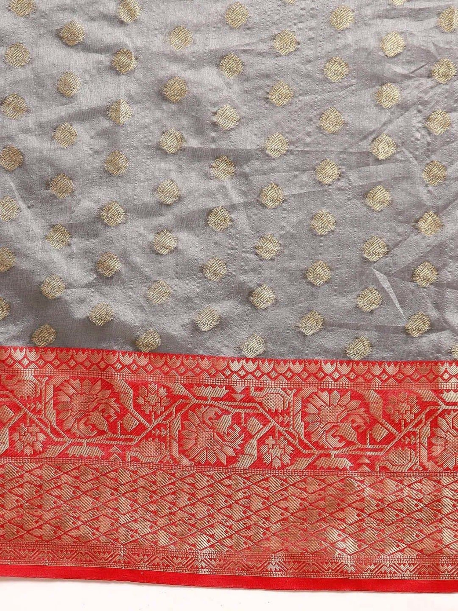 Silk Land Grey & Red Woven Saree With Unstitched Blouse