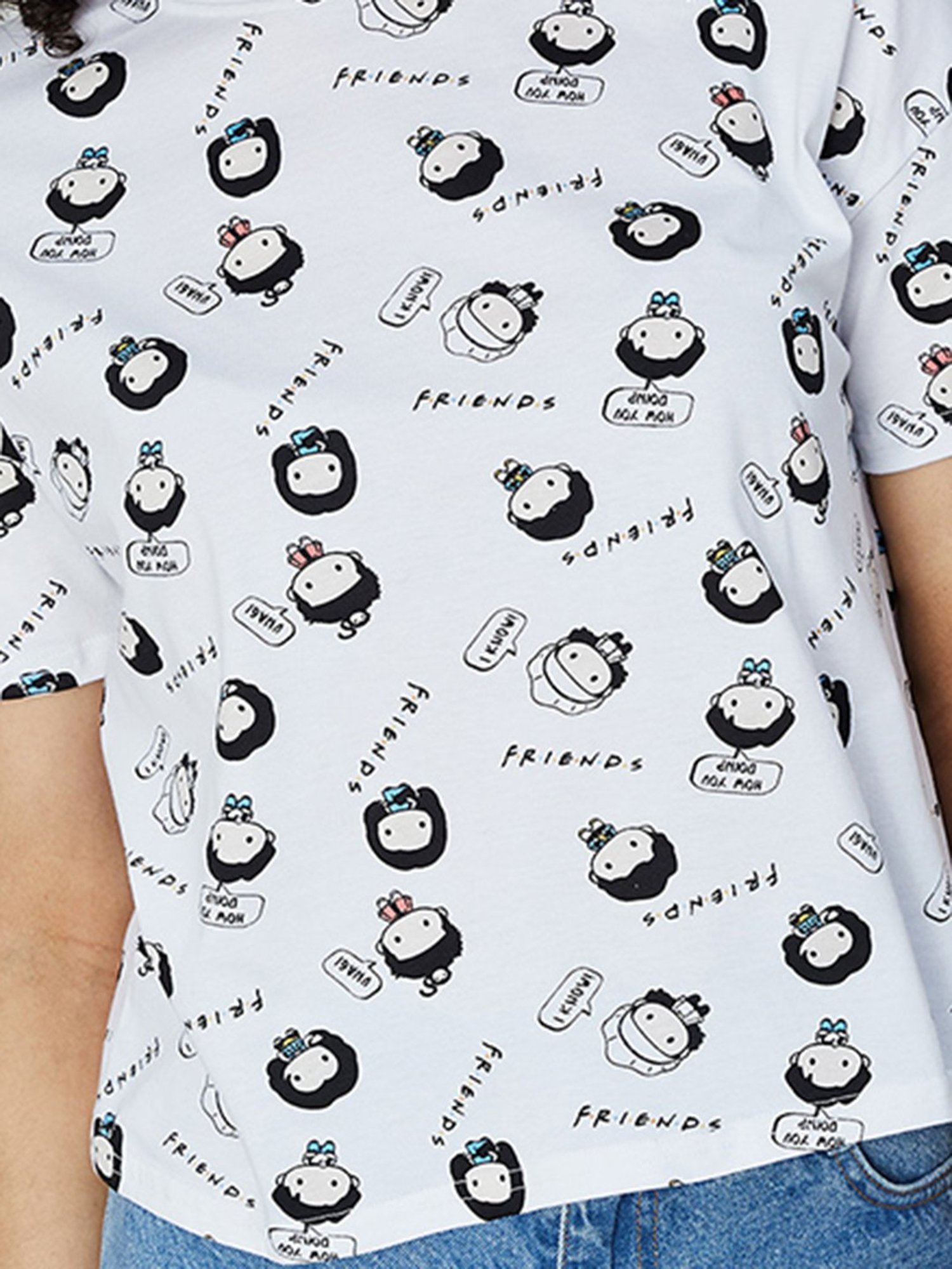 Ginger by Lifestyle White & Black Cotton Graphic Print T-Shirt