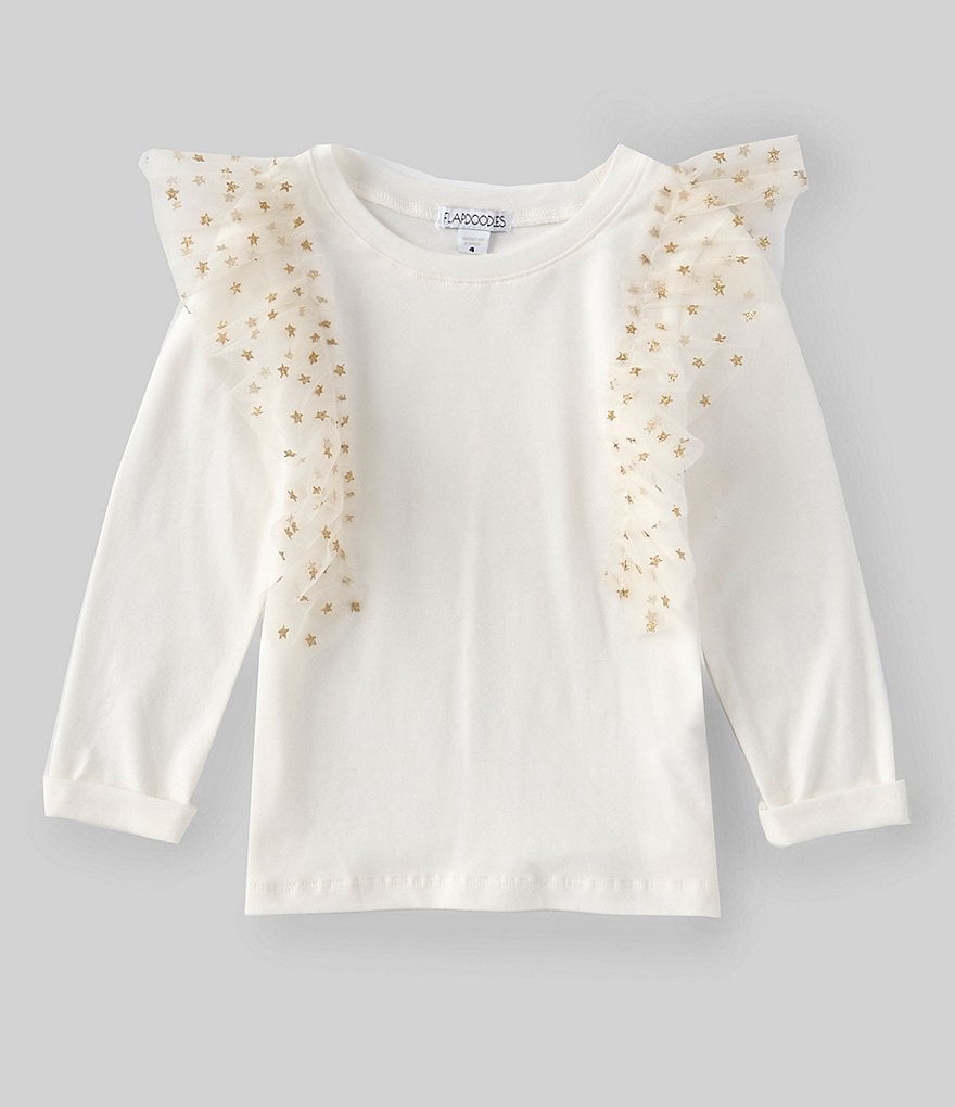 Flapdoodles Little Girls 2T-6X Long Sleeve Star Mesh Ruffle Top