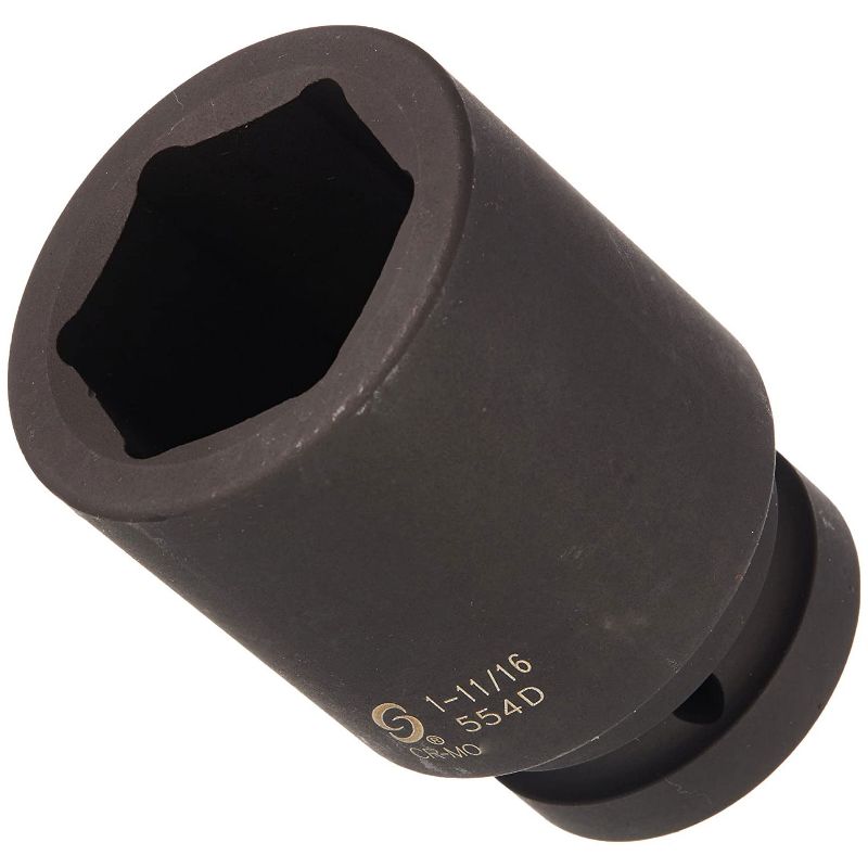 Sunex 554D Heavy Duty Steel 1 Inch Drive Deep 6 Point Impact Socket Tool for Impact Wrench, 1-11/16 Inch