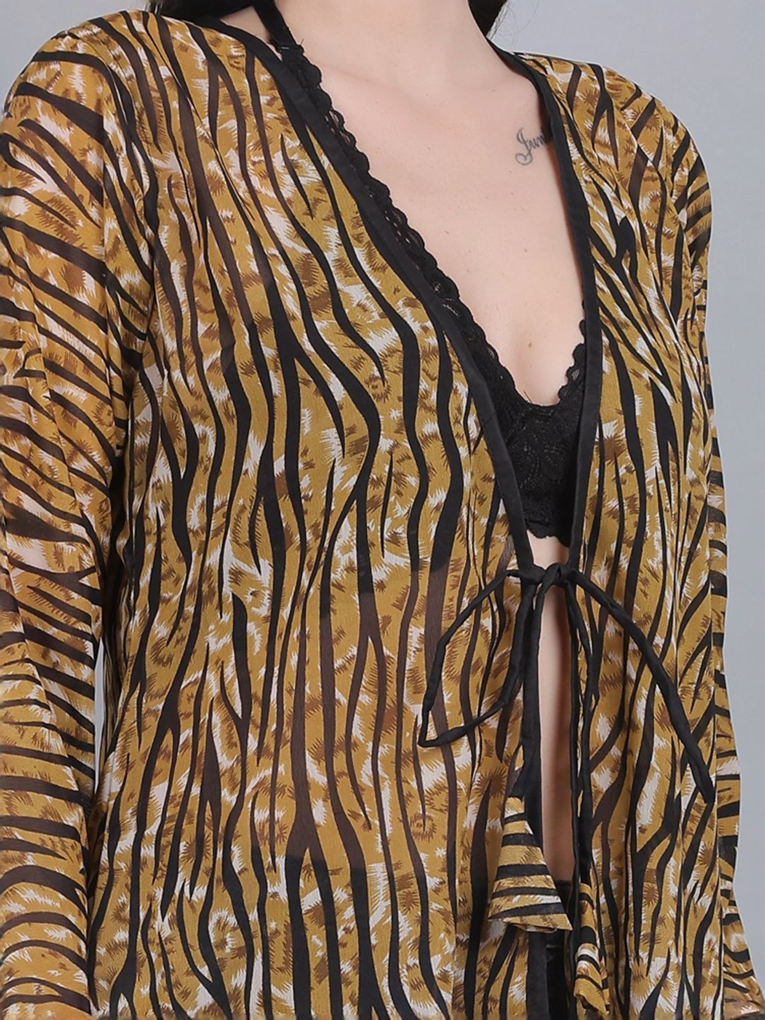 mod & shy Brown Printed Long Shrug