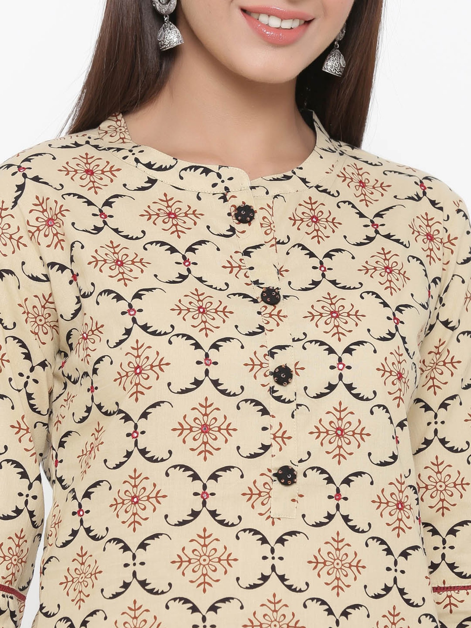 Kipek Cream Cotton Printed Kurti