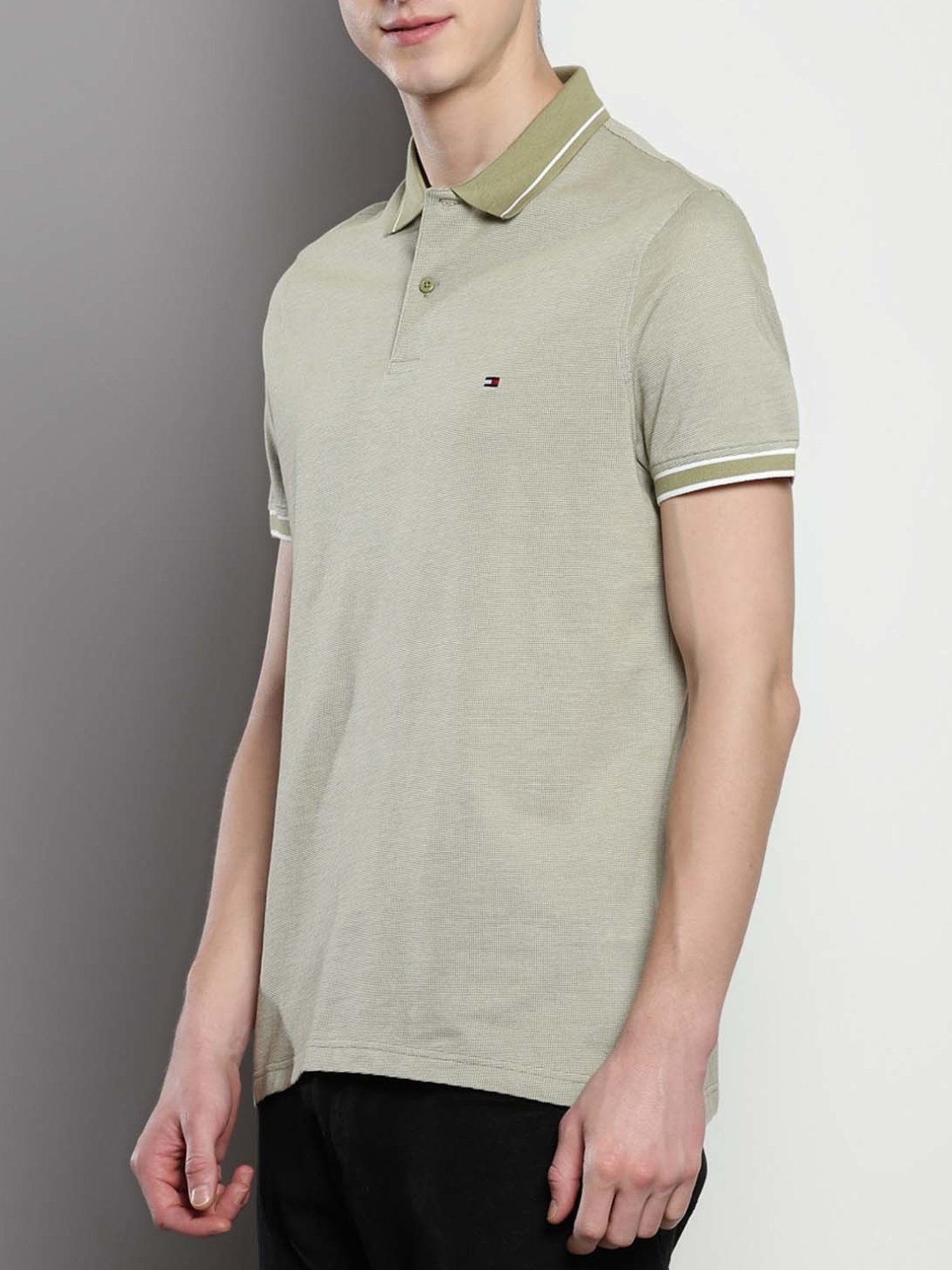Tommy Hilfiger Faded Olive & Ecru Regular Fit Polo T-Shirt